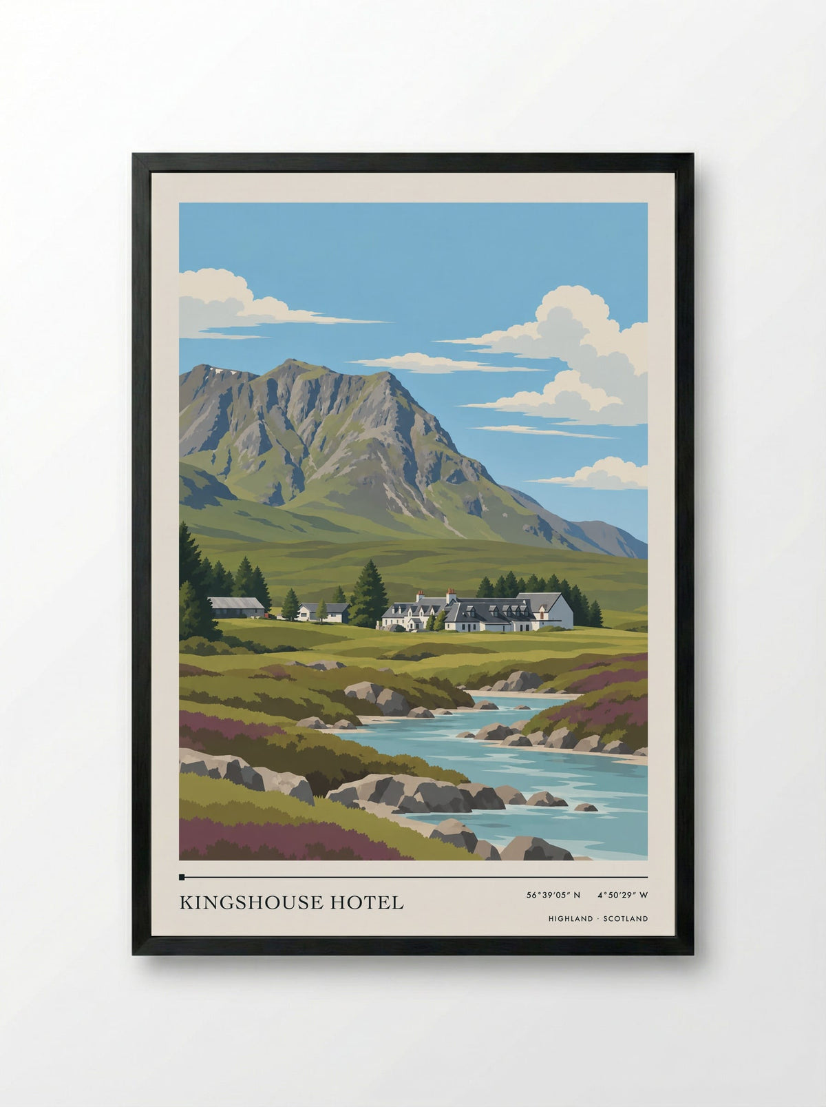Kingshouse Hotel, Highland | Travel Poster - Framed Print Black