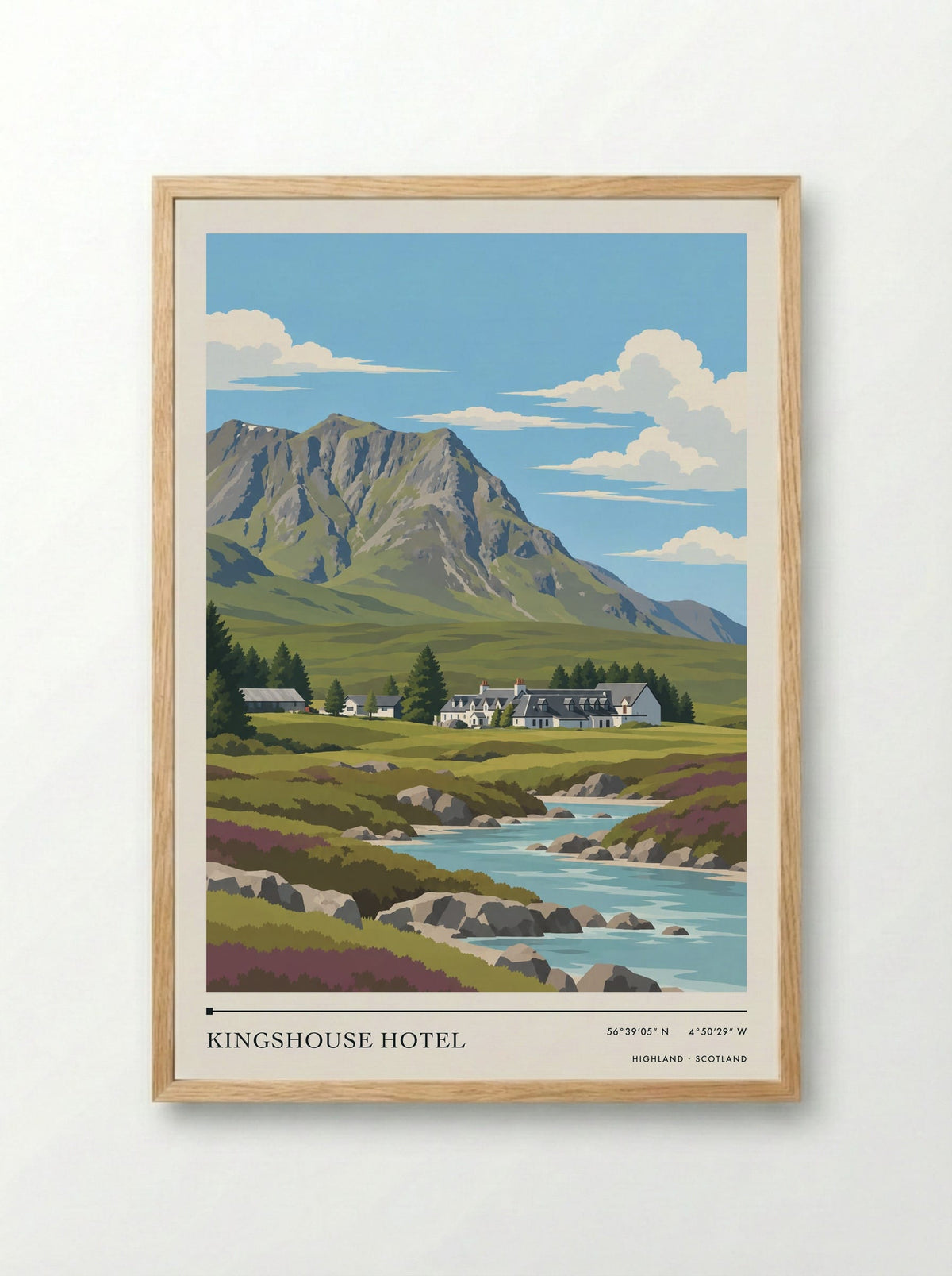 Kingshouse Hotel, Highland | Travel Poster - Framed Print Wood