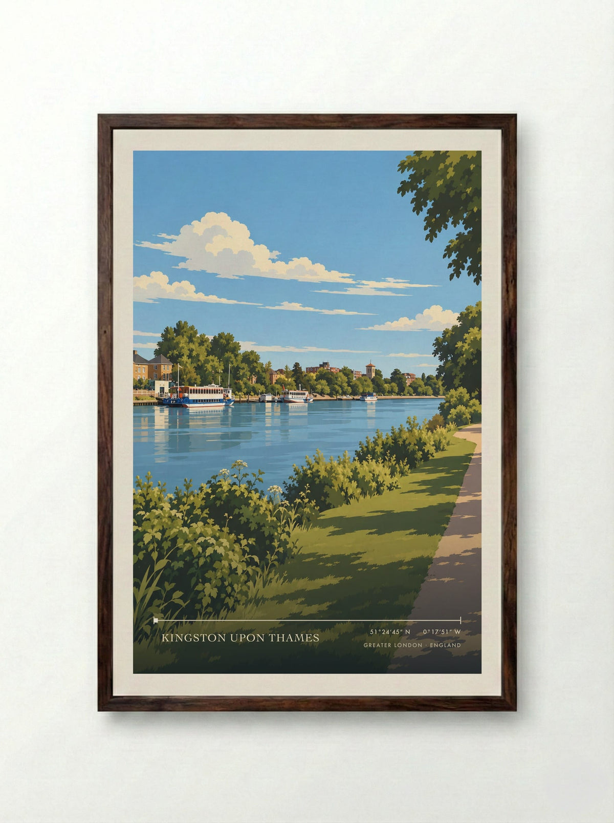 Kingston upon Thames, Greater London | Travel Poster - Framed Print Dark Wood
