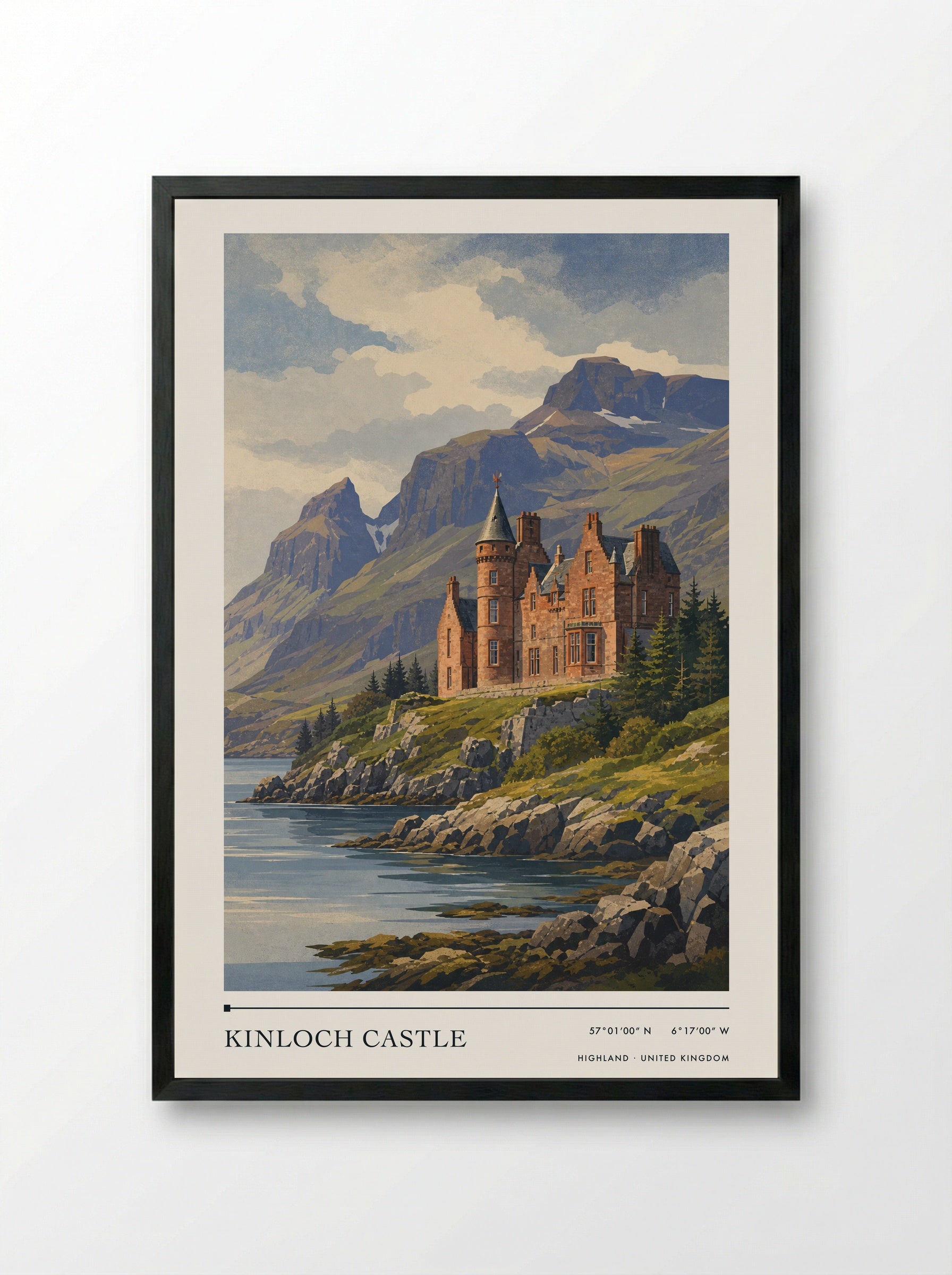 Kinloch Castle Highland United Kingdom Travel Poster - Framed Print Black