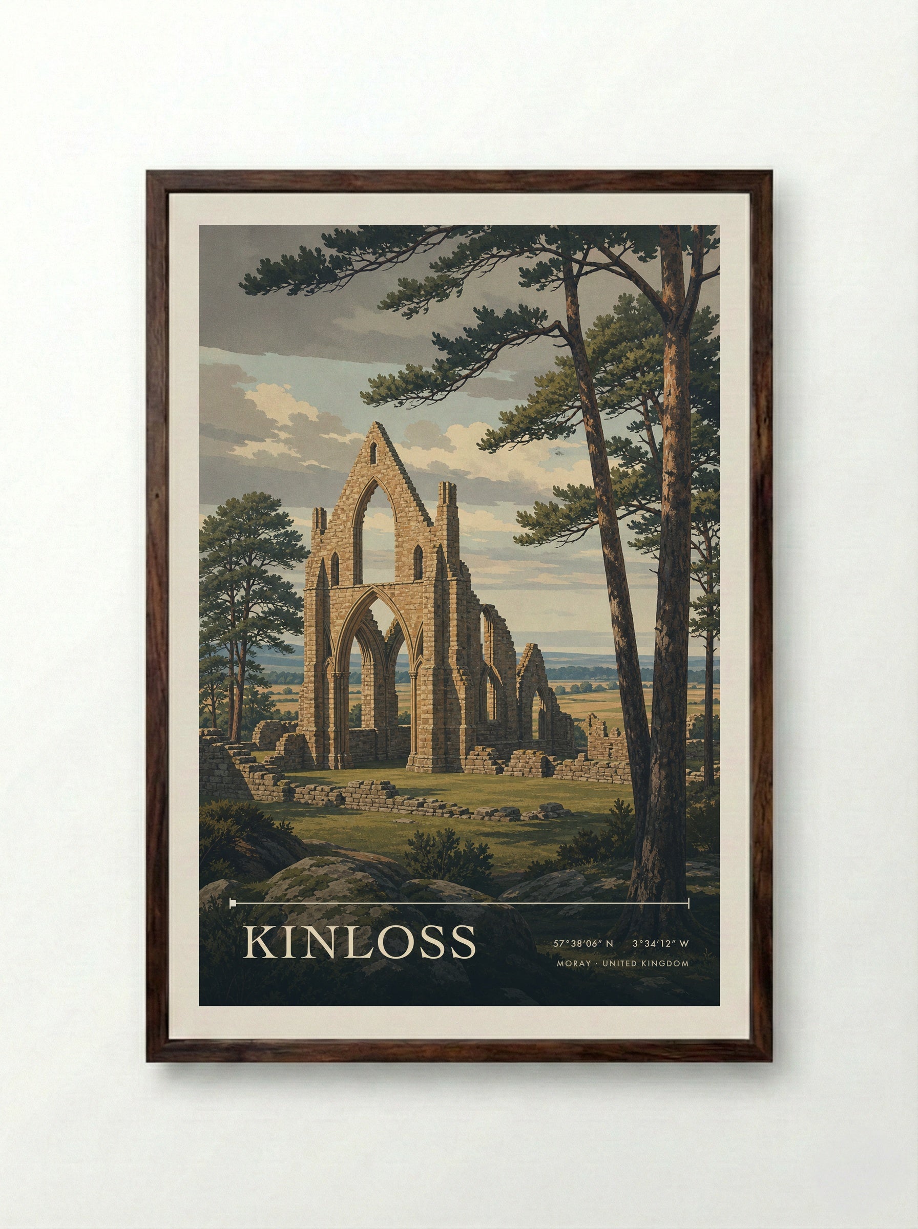 Kinloss Moray United Kingdom Travel Poster - Framed Print Dark Wood