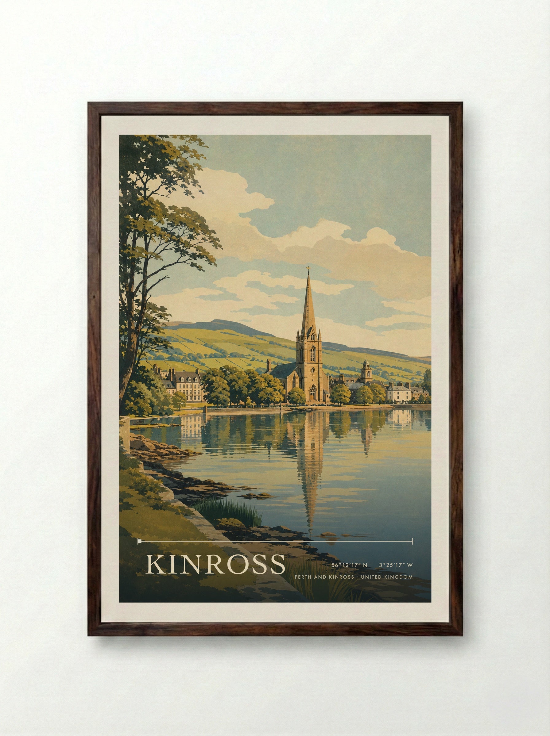 Kinross Perth and Kinross United Kingdom Travel Poster - Framed Print Dark Wood