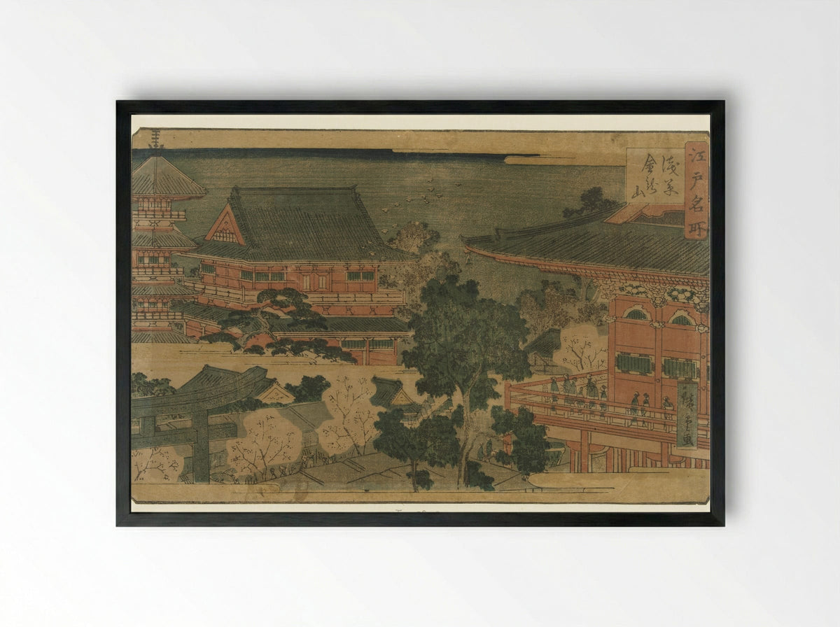 Kinryuzan Temple at Asakusa - Tsujiokaya Bunsuke - Framed Print Black