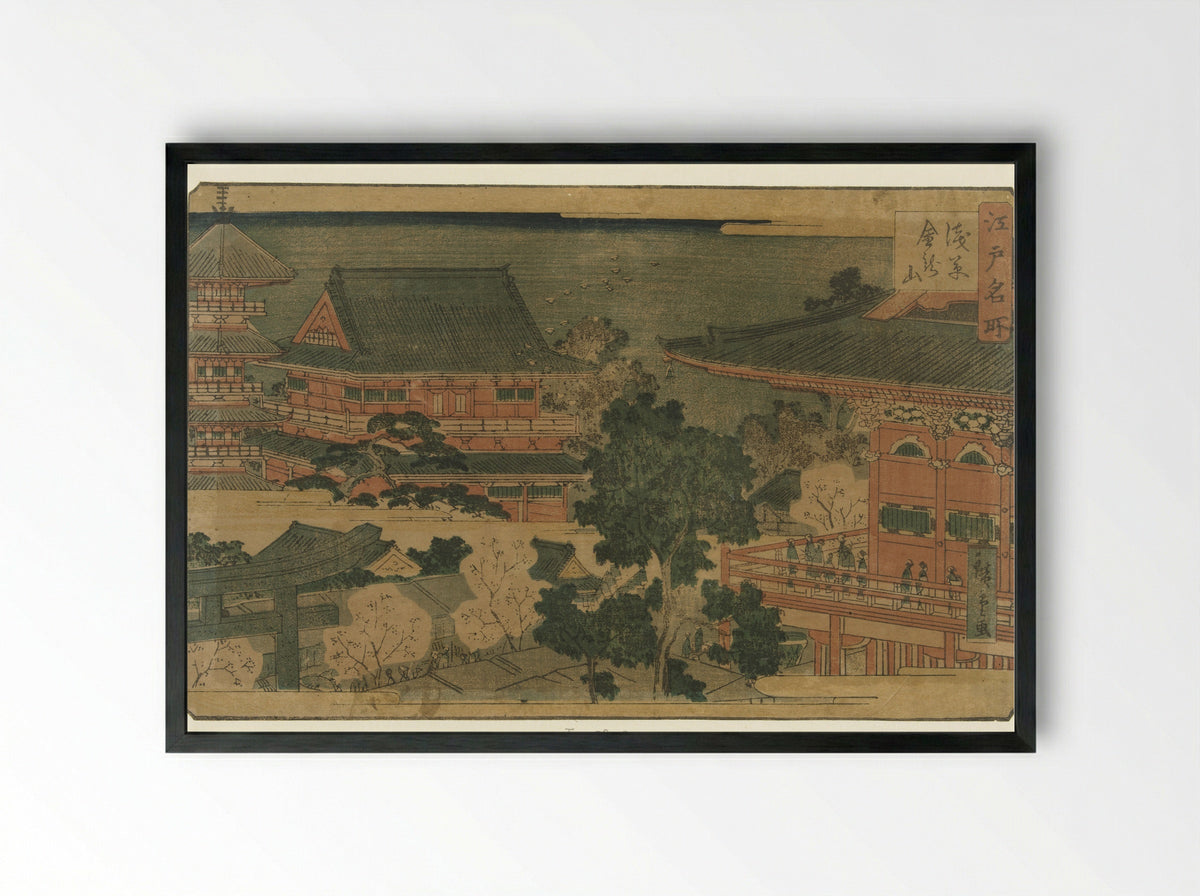 Kinryuzan Temple at Asakusa - Tsujiokaya Bunsuke - Framed Print Black