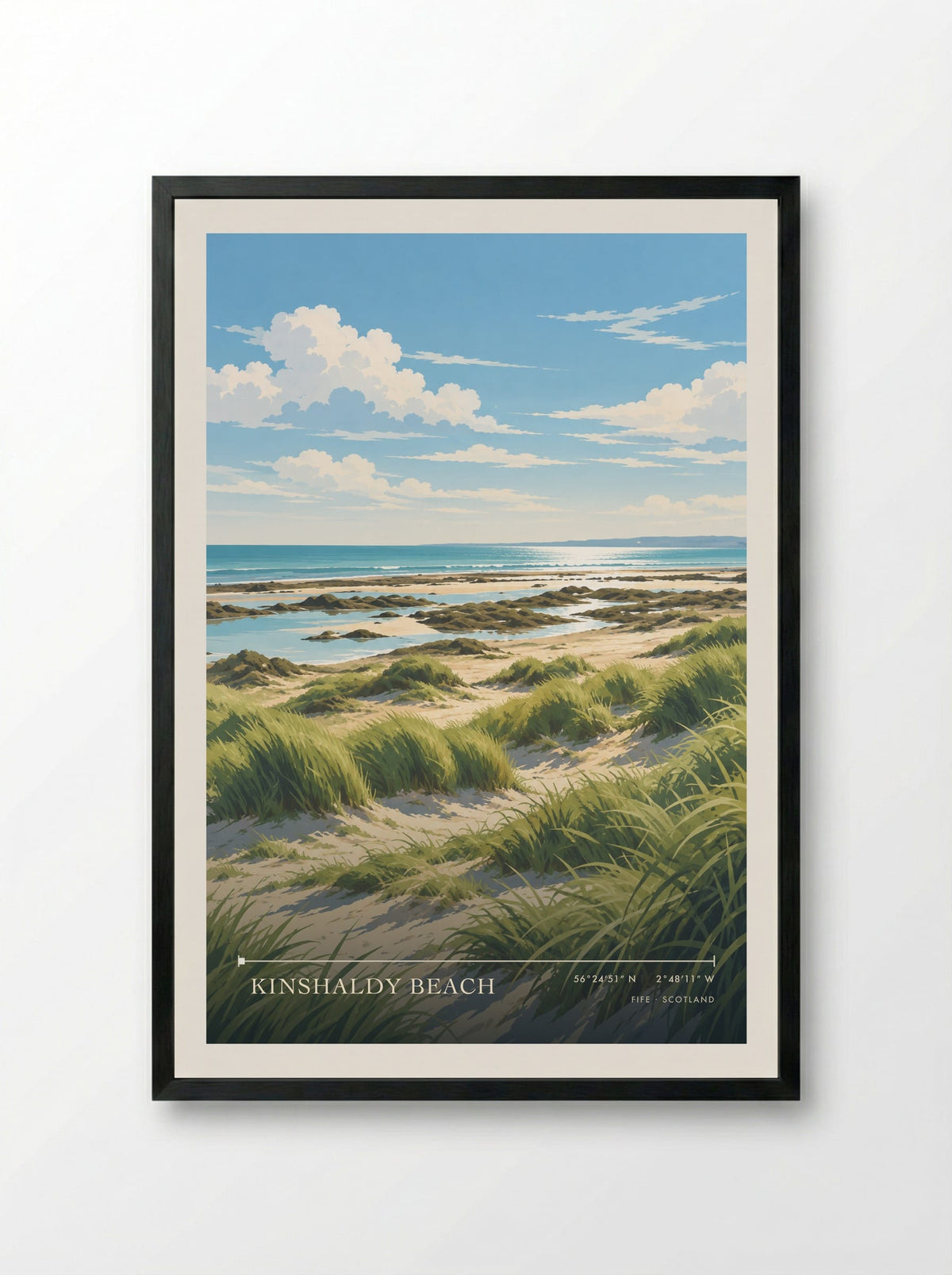 Kinshaldy Beach, Fife | Travel Poster - Framed Print Black
