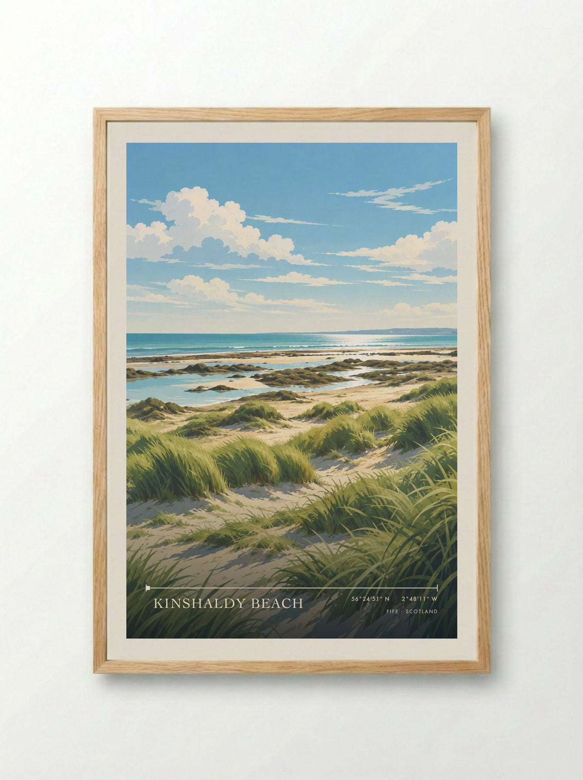 Kinshaldy Beach, Fife | Travel Poster - Framed Print Wood