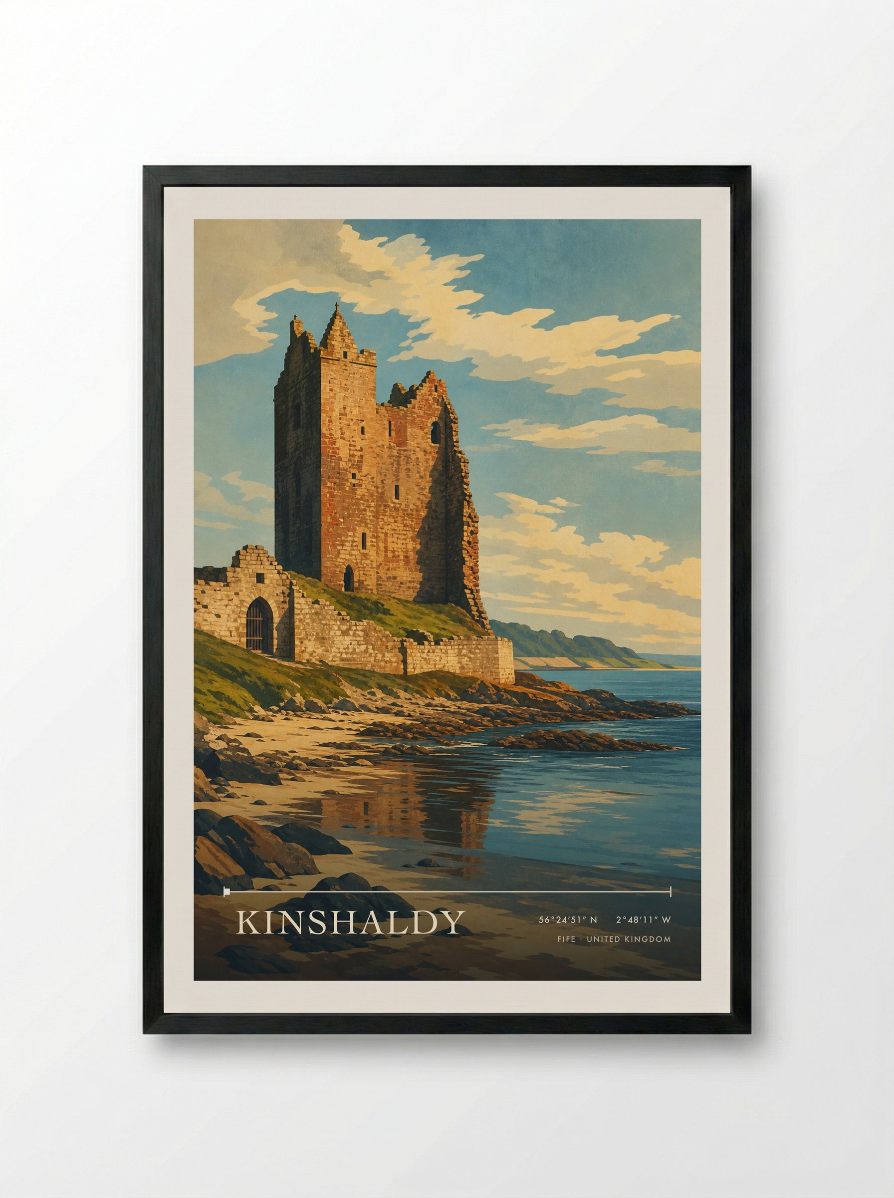 Kinshaldy Fife United Kingdom Travel Poster - Framed Print Black