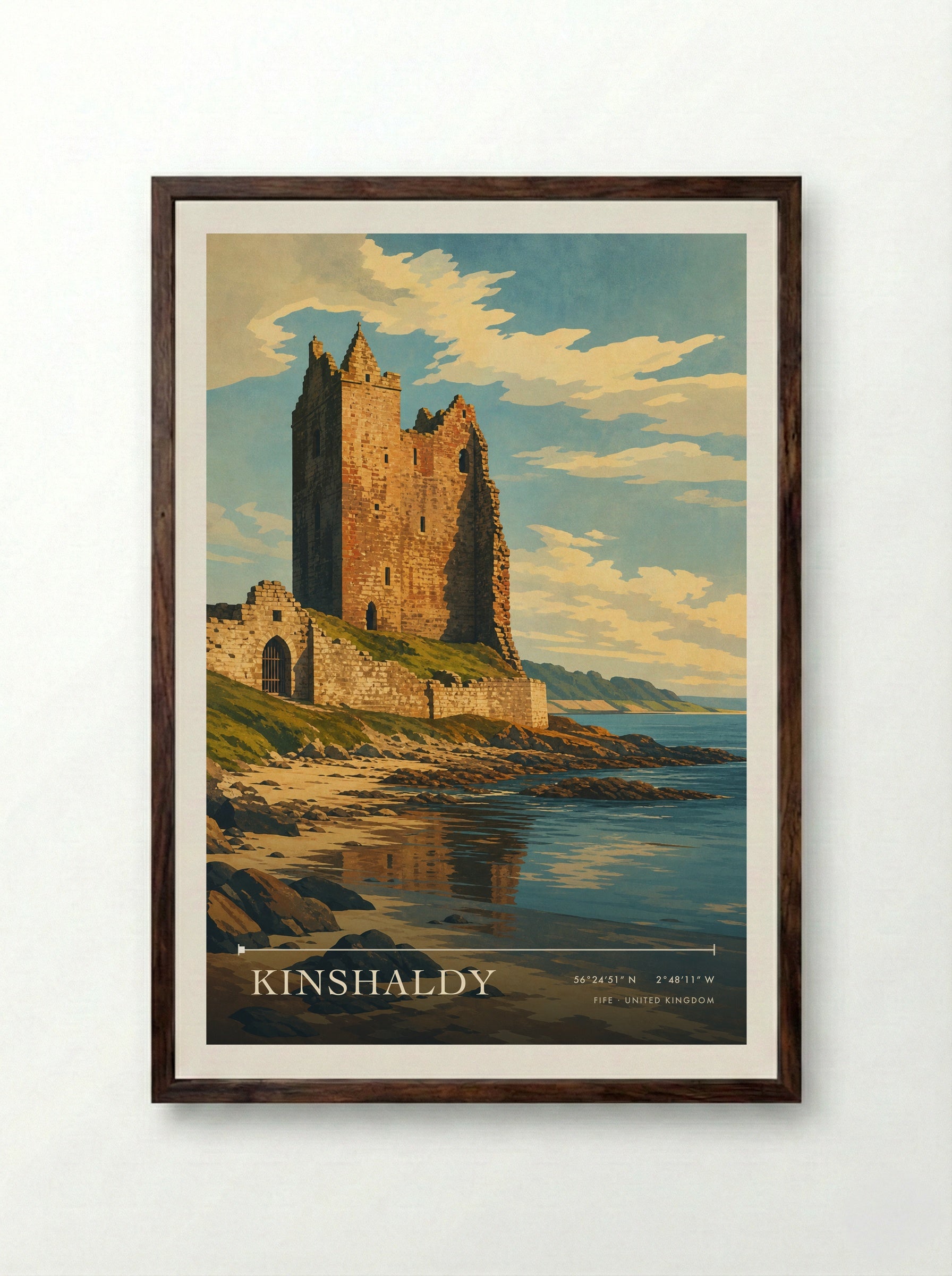 Kinshaldy Fife United Kingdom Travel Poster - Framed Print Dark Wood
