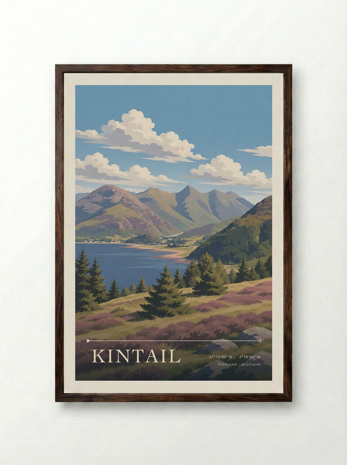Kintail, Highland | Travel Poster - Framed Print Dark Wood