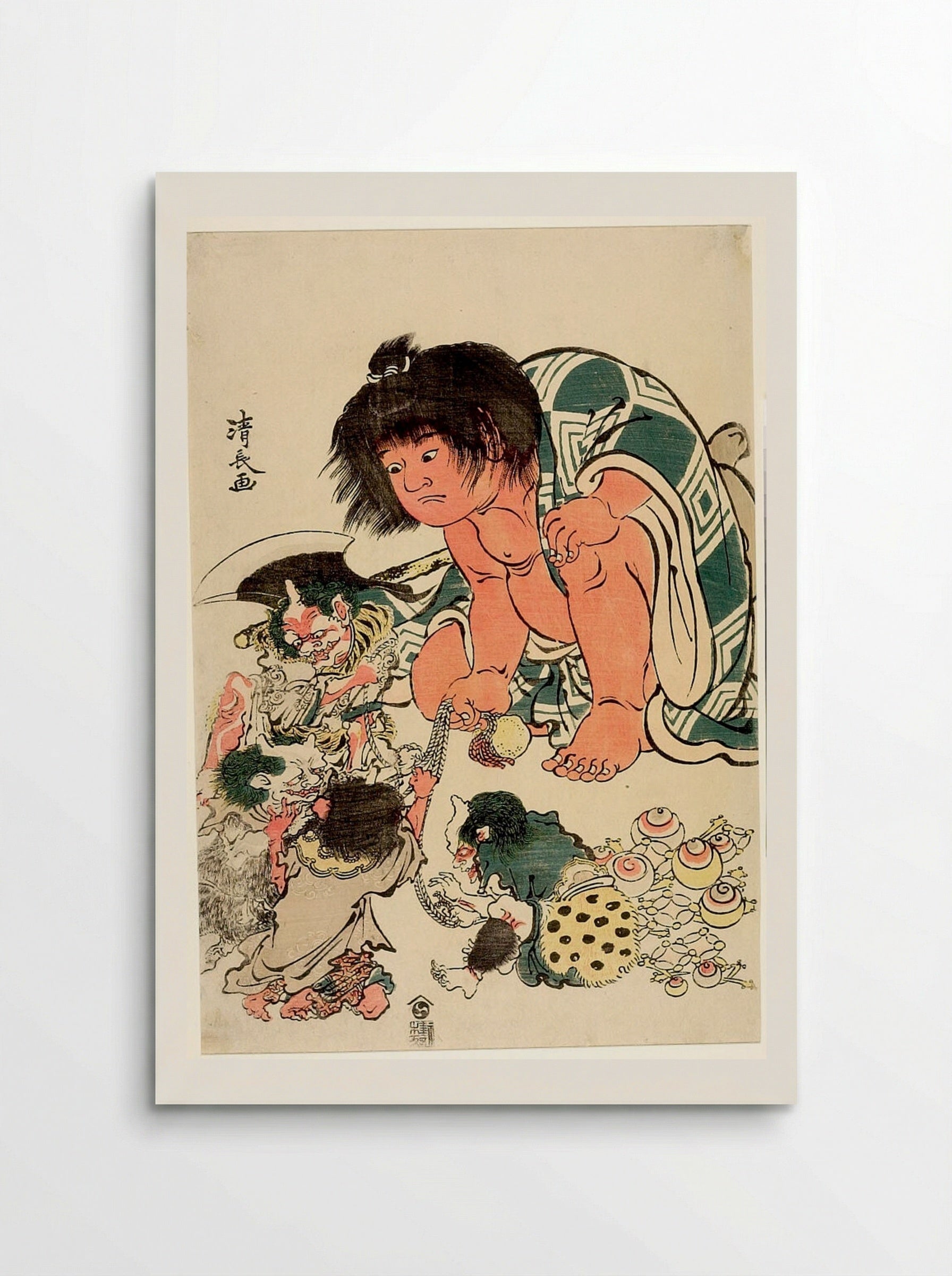 Kintarō Making Four Demons Draw Lots - Torii Kiyonaga - Poster