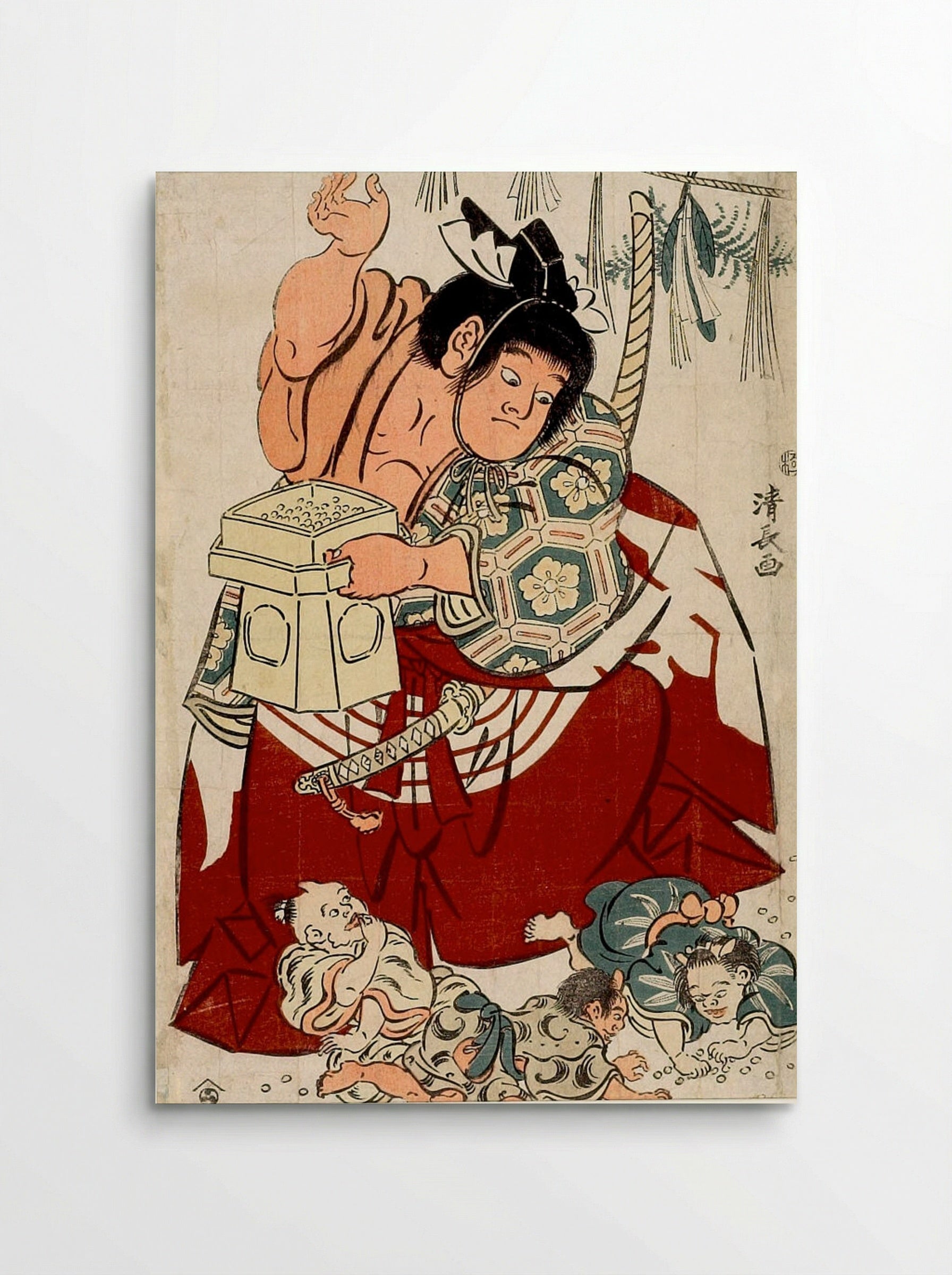 Kintarō Throwing Beans at the Setsubun Festival - Torii Kiyonaga - Poster