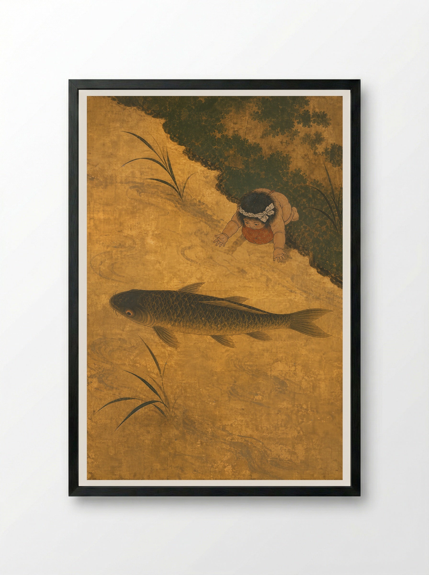 Kintaro and the Giant Carp: Strength Held in Balance - Framed Print Black