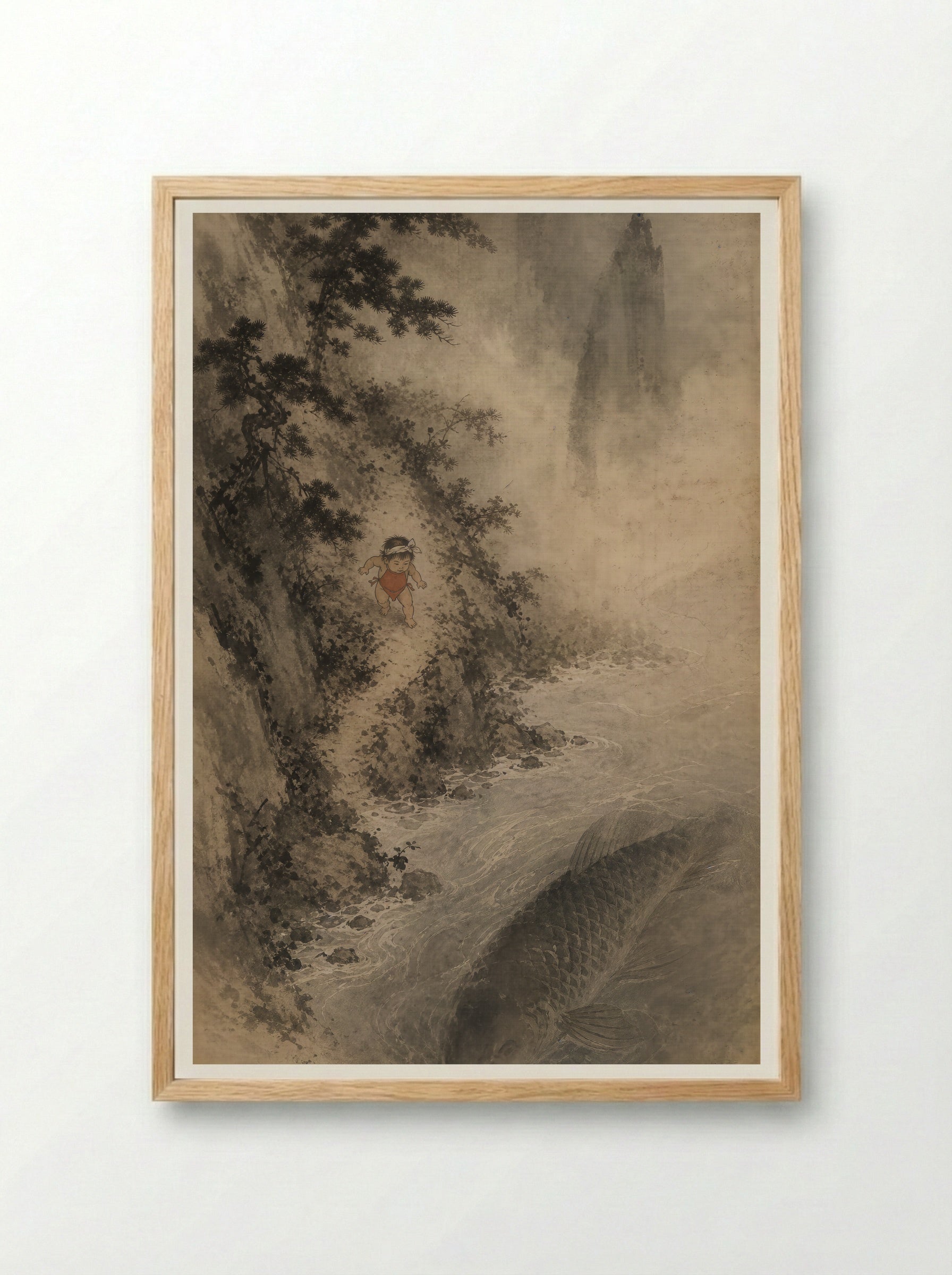 Kintaro and the Giant Carp: The Mountain Stream - Framed Print Wood