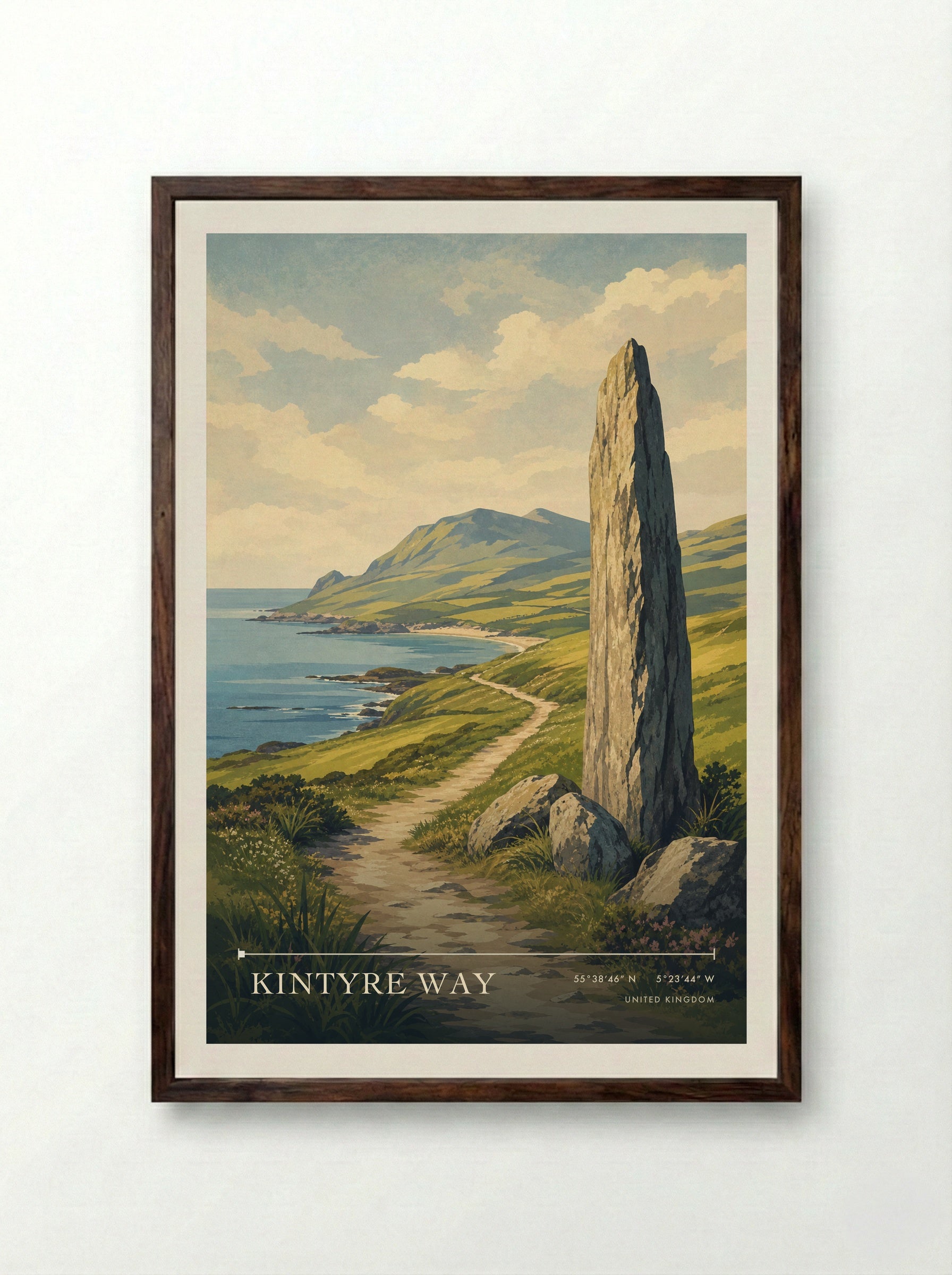 Kintyre Way United Kingdom Travel Poster - Framed Print Dark Wood