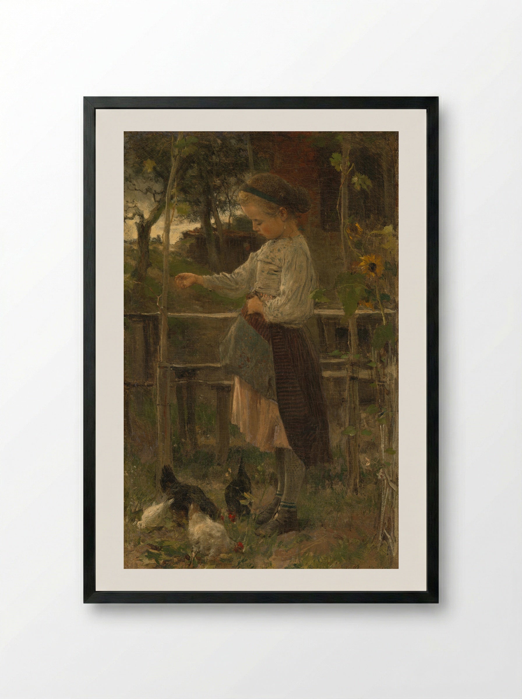 Kippetjes voeren (Feeding the Chickens) - Jacob Maris - Framed Print Black