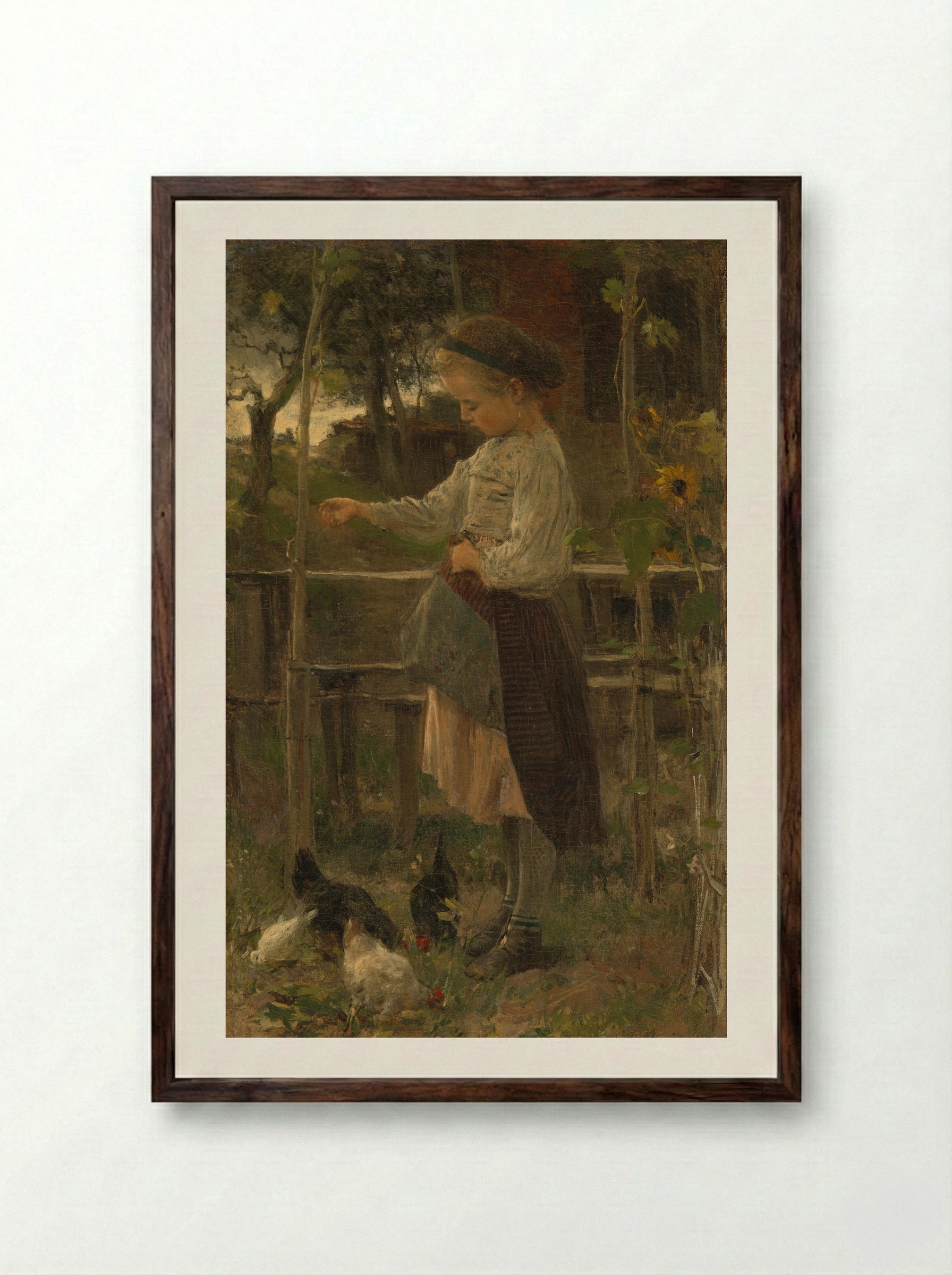 Kippetjes voeren (Feeding the Chickens) - Jacob Maris - Framed Print Dark Wood