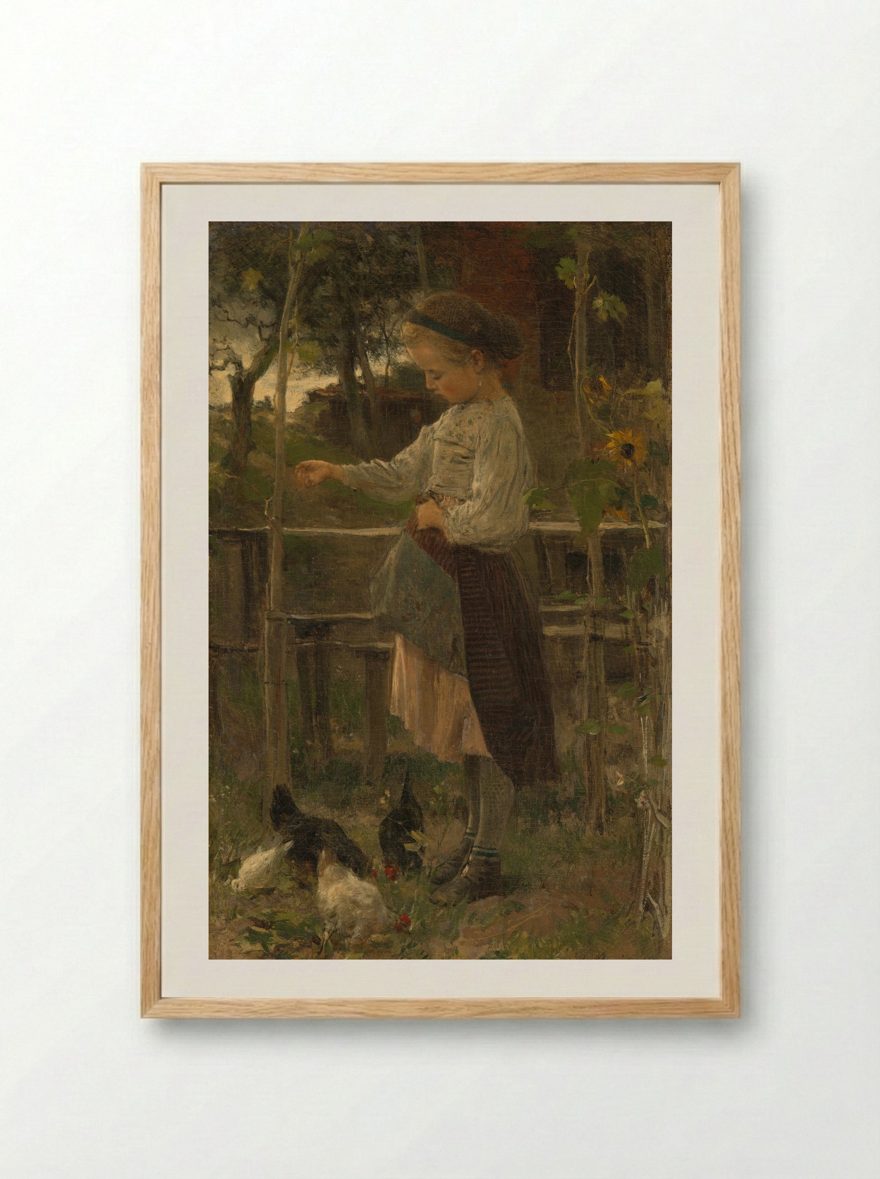Kippetjes voeren (Feeding the Chickens) - Jacob Maris - Framed Print Wood