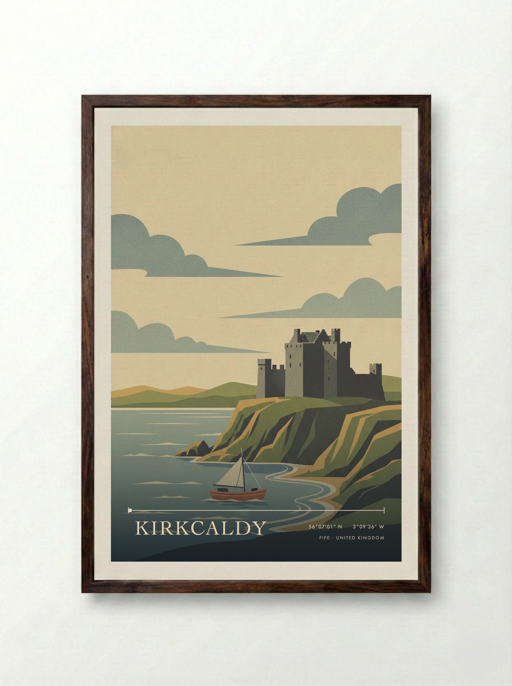 Kirkcaldy Fife United Kingdom Travel Poster - Framed Print Dark Wood