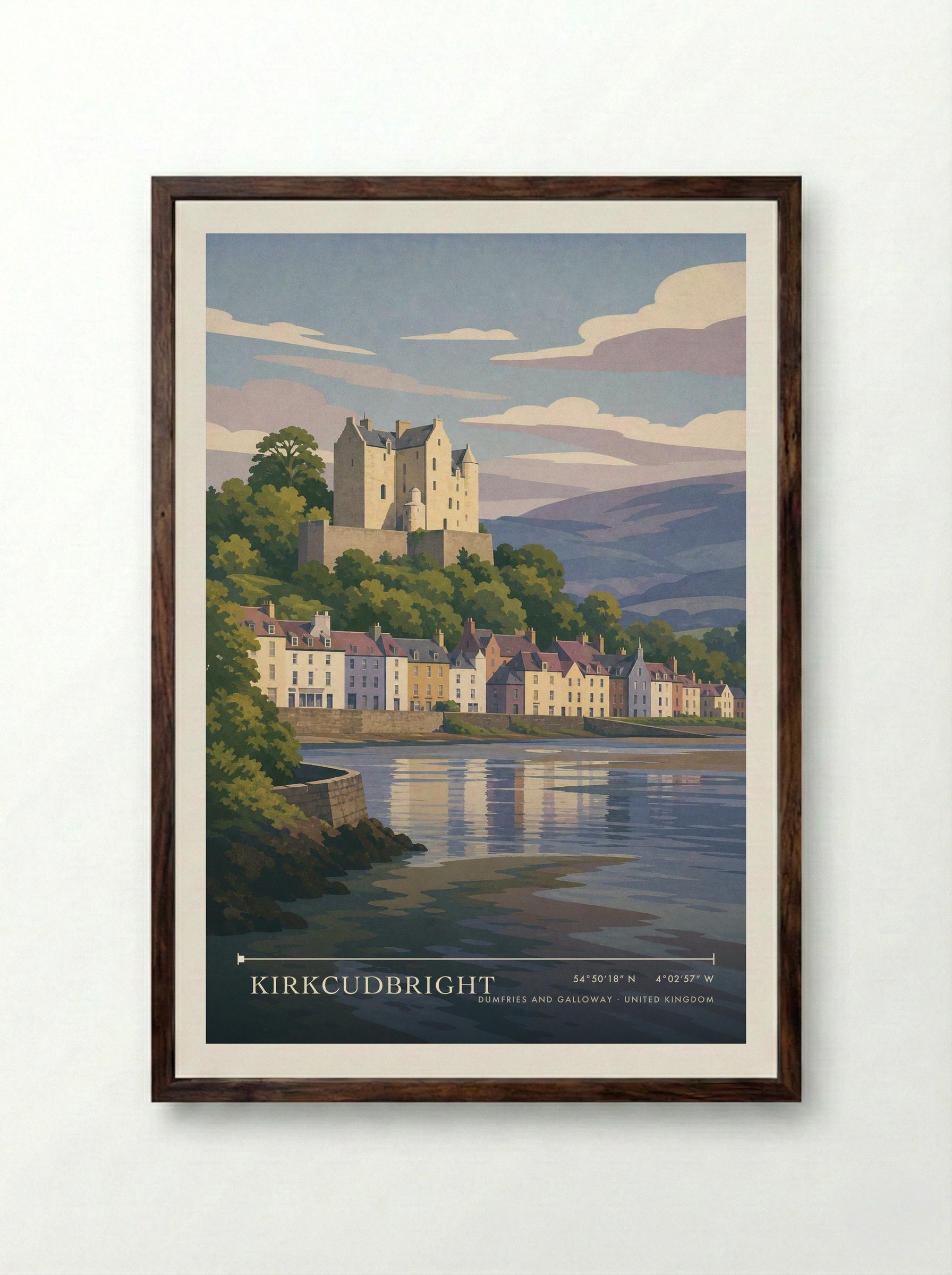 Kirkcudbright Dumfries and Galloway United Kingdom Travel Poster - Framed Print Dark Wood