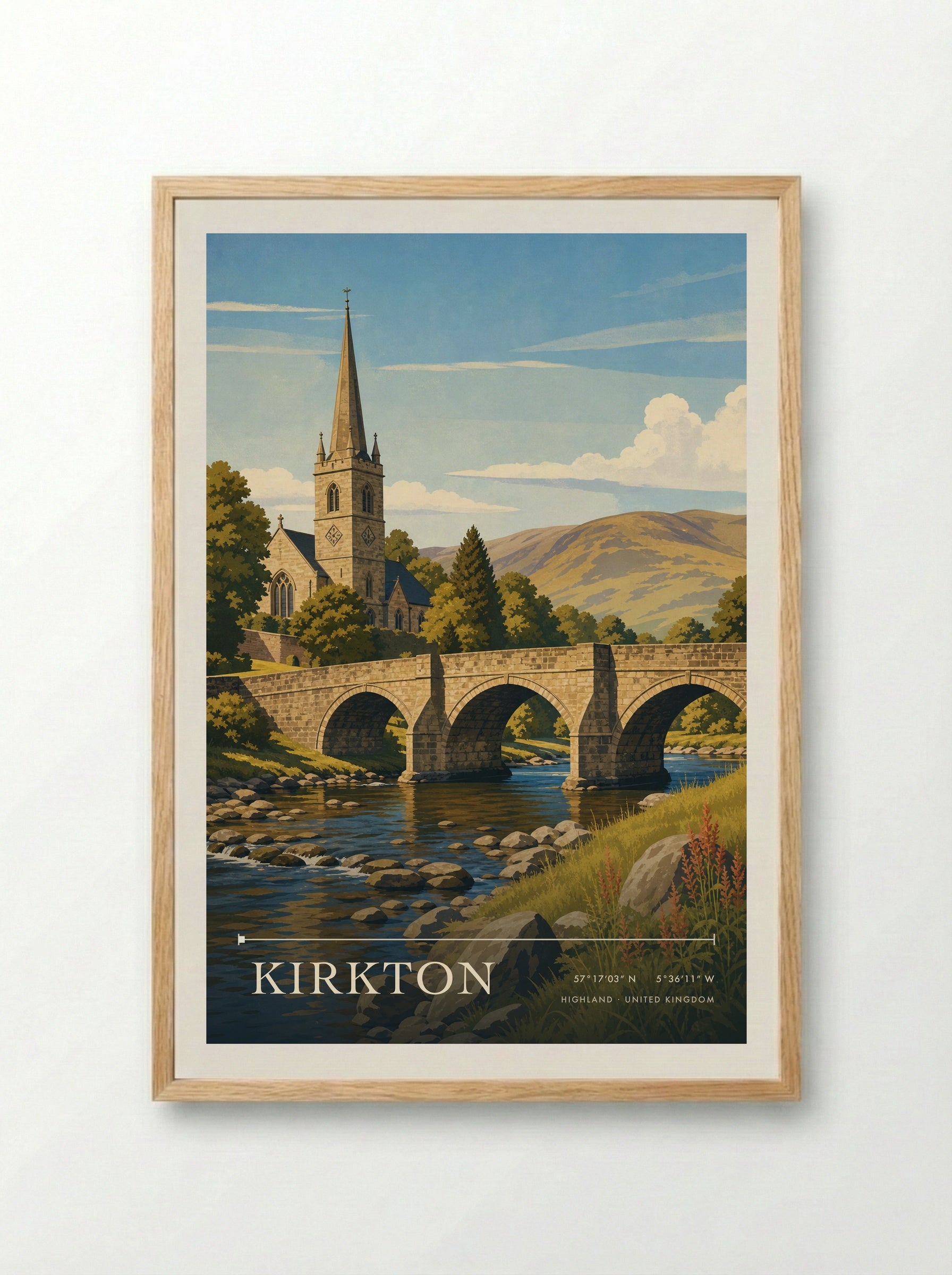 Kirkton Highland United Kingdom Travel Poster - Framed Print Wood