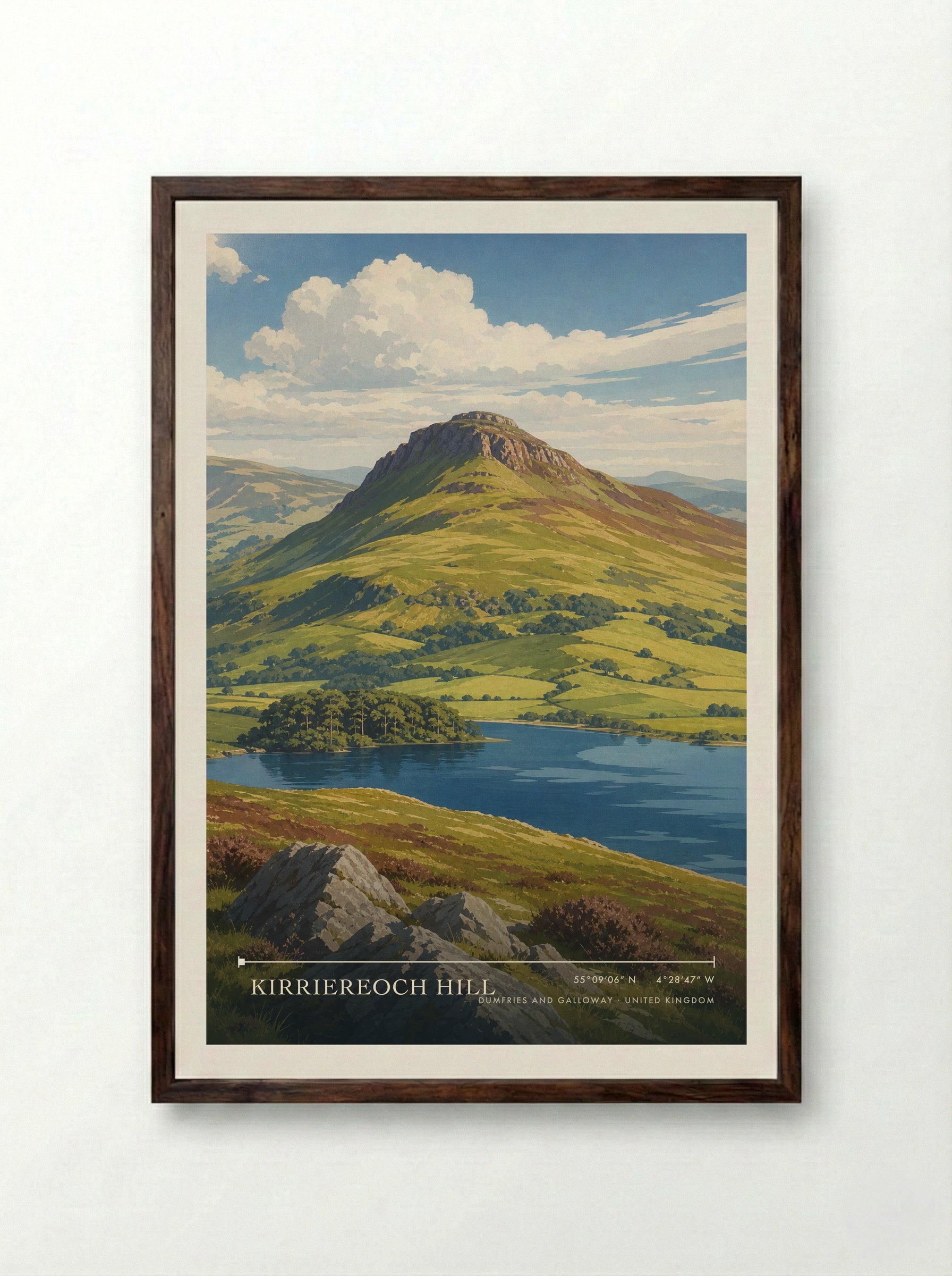 Kirriereoch Hill Dumfries and Galloway United Kingdom Travel Poster - Framed Print Dark Wood