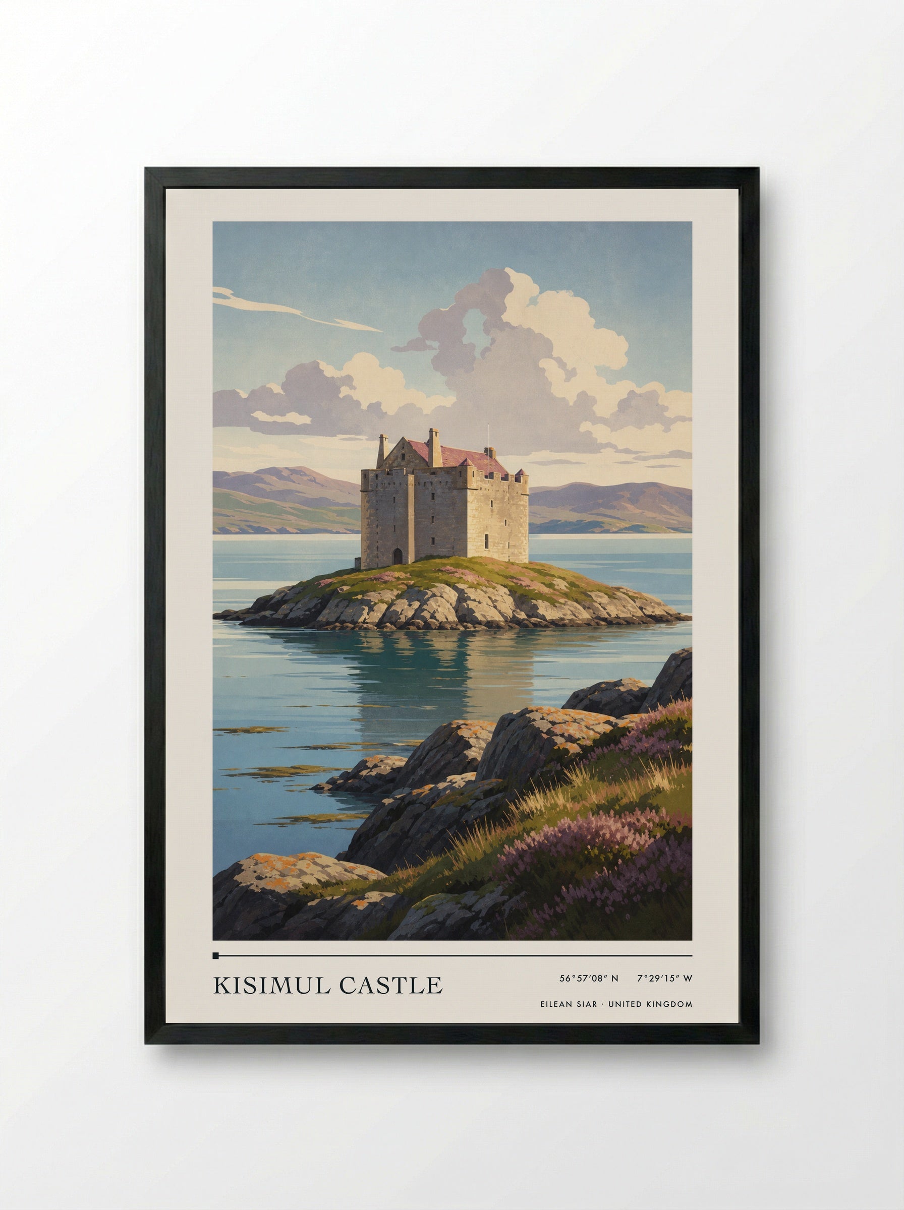 Kisimul Castle Eilean Siar United Kingdom Travel Poster - Framed Print Black