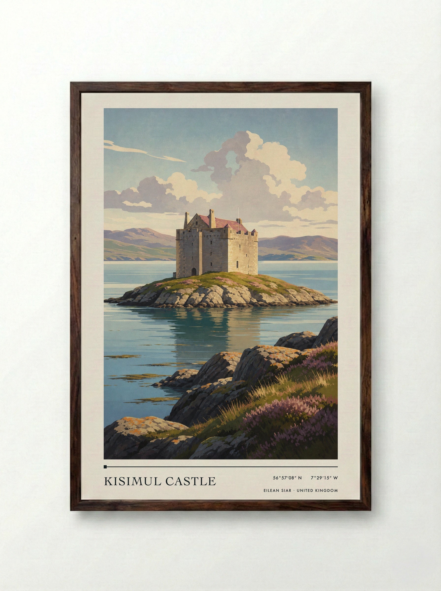 Kisimul Castle Eilean Siar United Kingdom Travel Poster - Framed Print Dark Wood