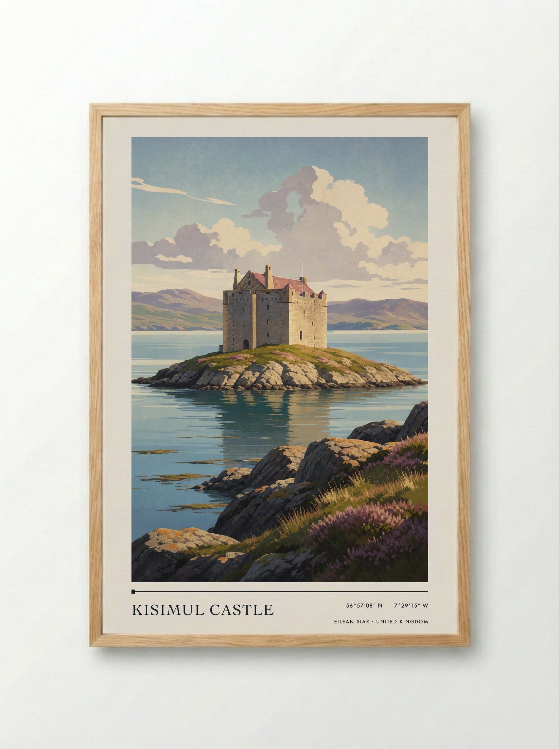 Kisimul Castle Eilean Siar United Kingdom Travel Poster - Framed Print Wood