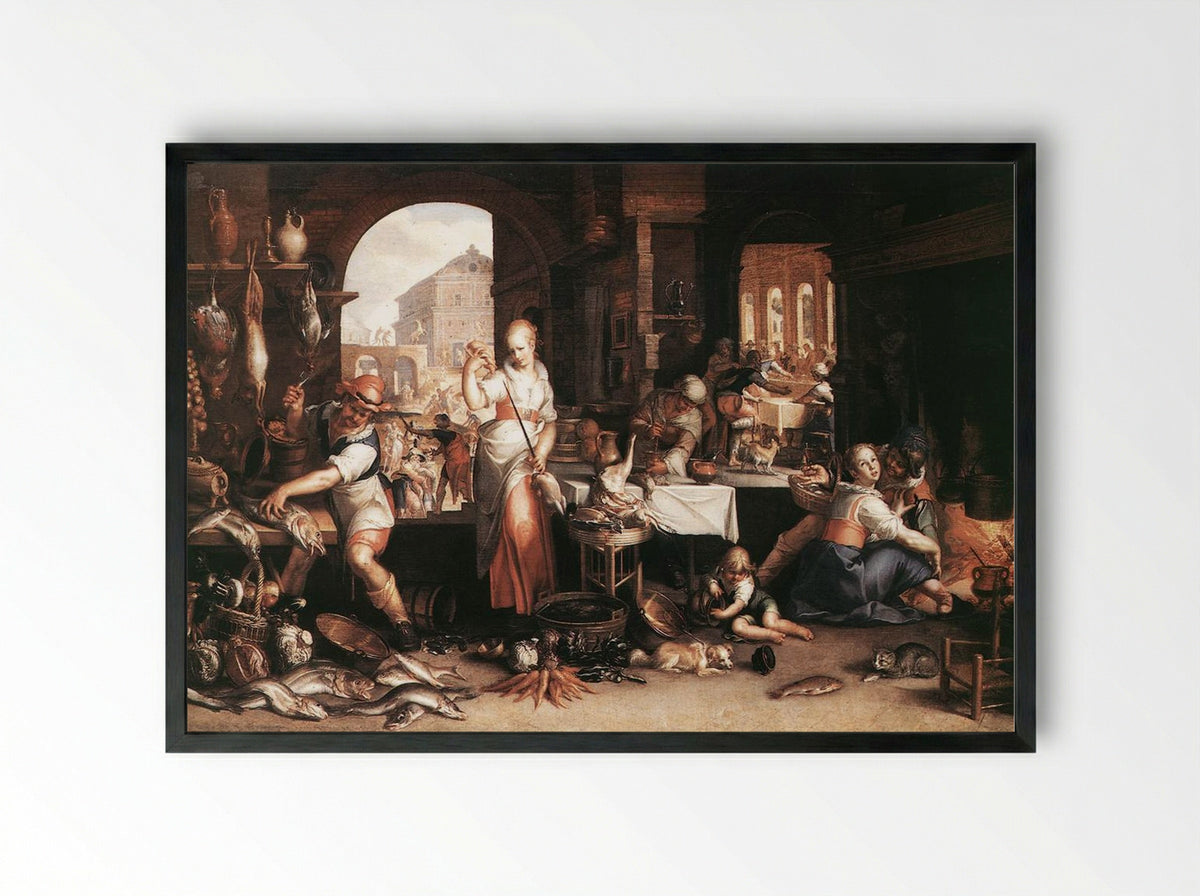 Kitchen Scene - Peter Wtewael - Framed Print Black