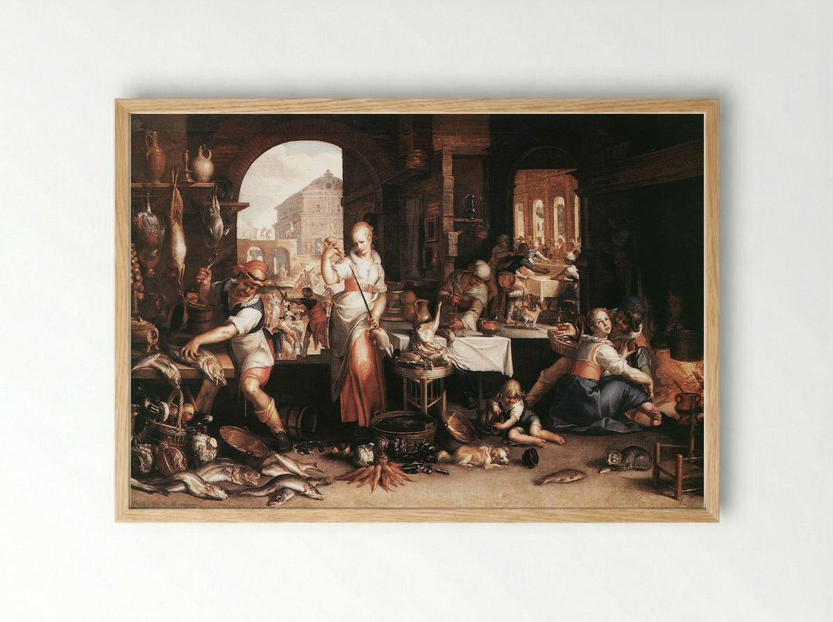 Kitchen Scene - Peter Wtewael - Framed Print Wood