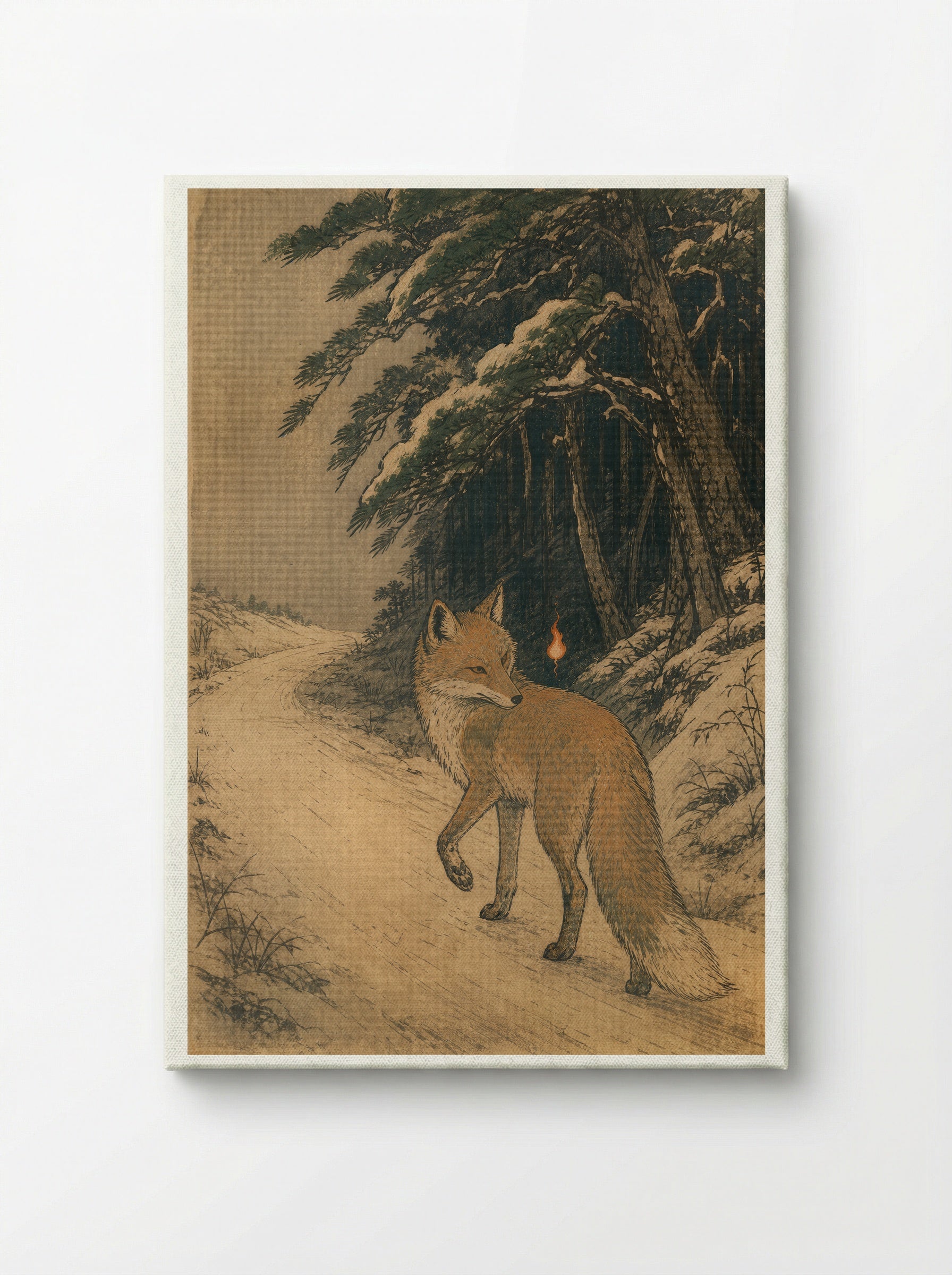 Kitsune and Foxfire at Oji: At the Edge of the Road - Canvas