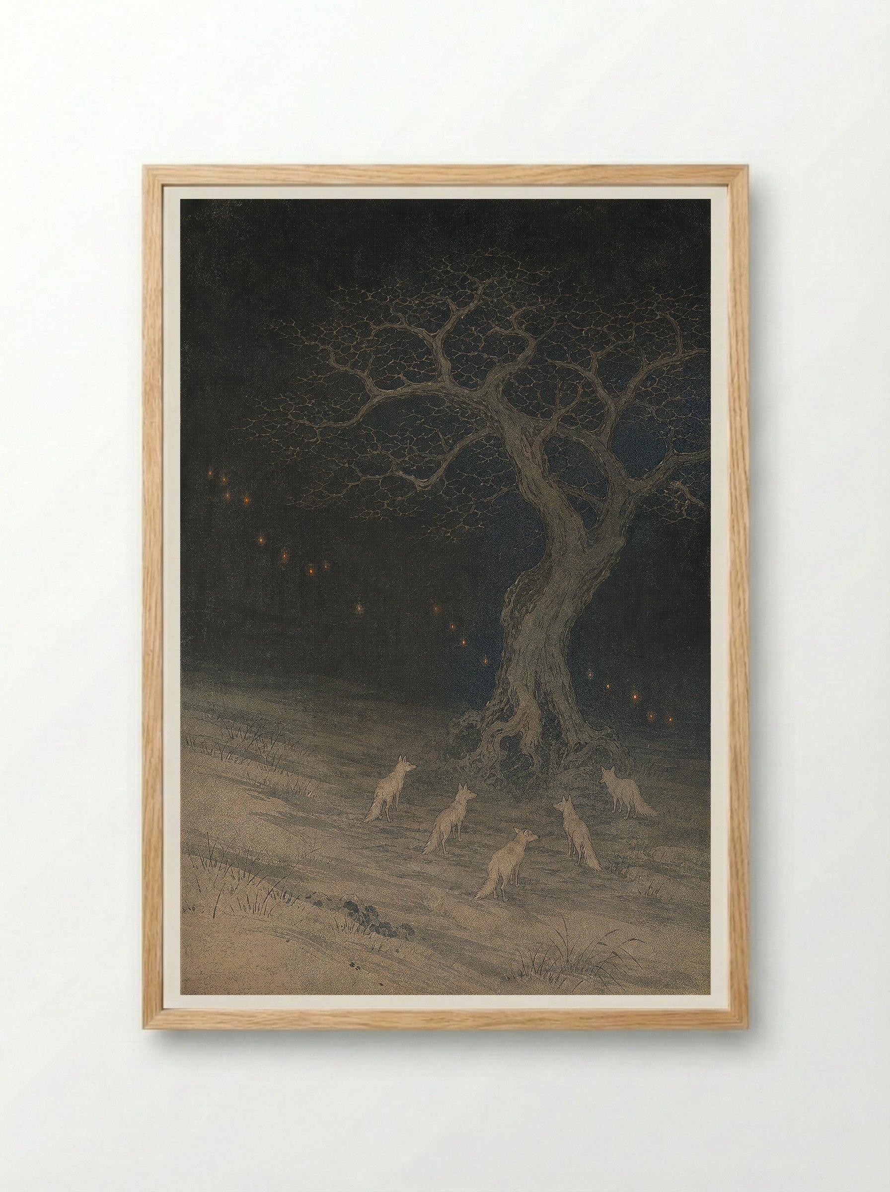 Kitsune and Foxfire at Oji: Beneath the Changing Tree - Framed Print Wood