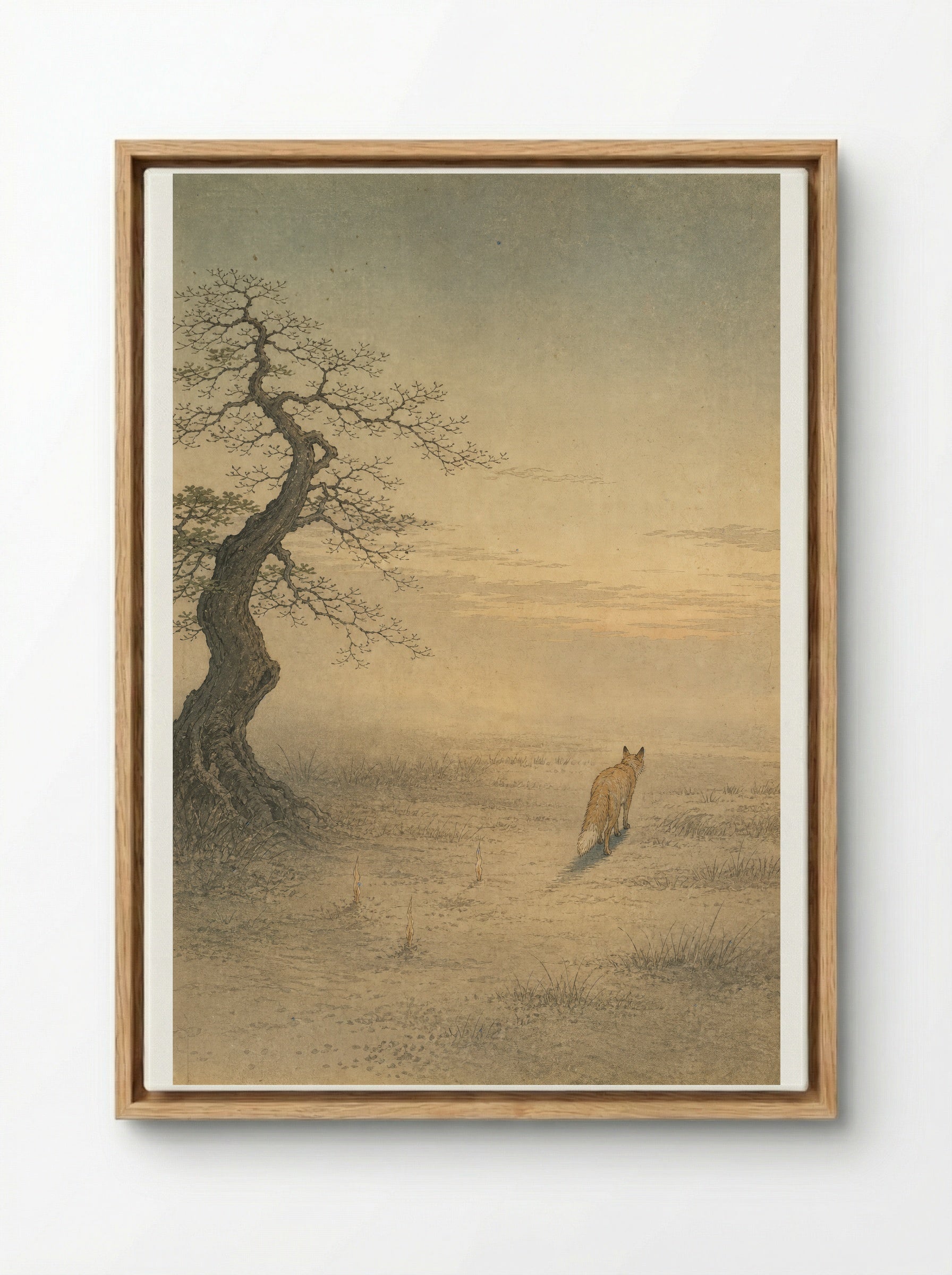 Kitsune and Foxfire at Oji: The Last Foxfire - Framed Canvas Wood