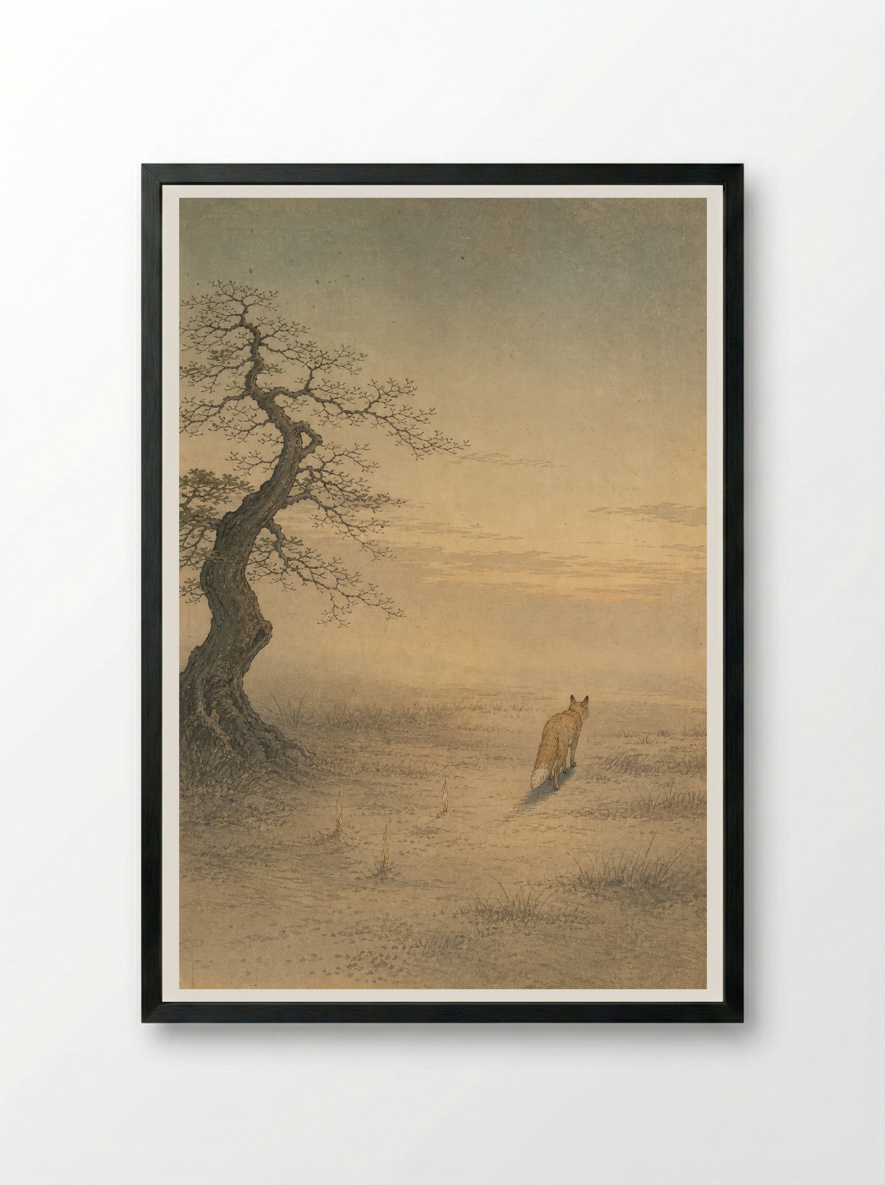 Kitsune and Foxfire at Oji: The Last Foxfire - Framed Print Black