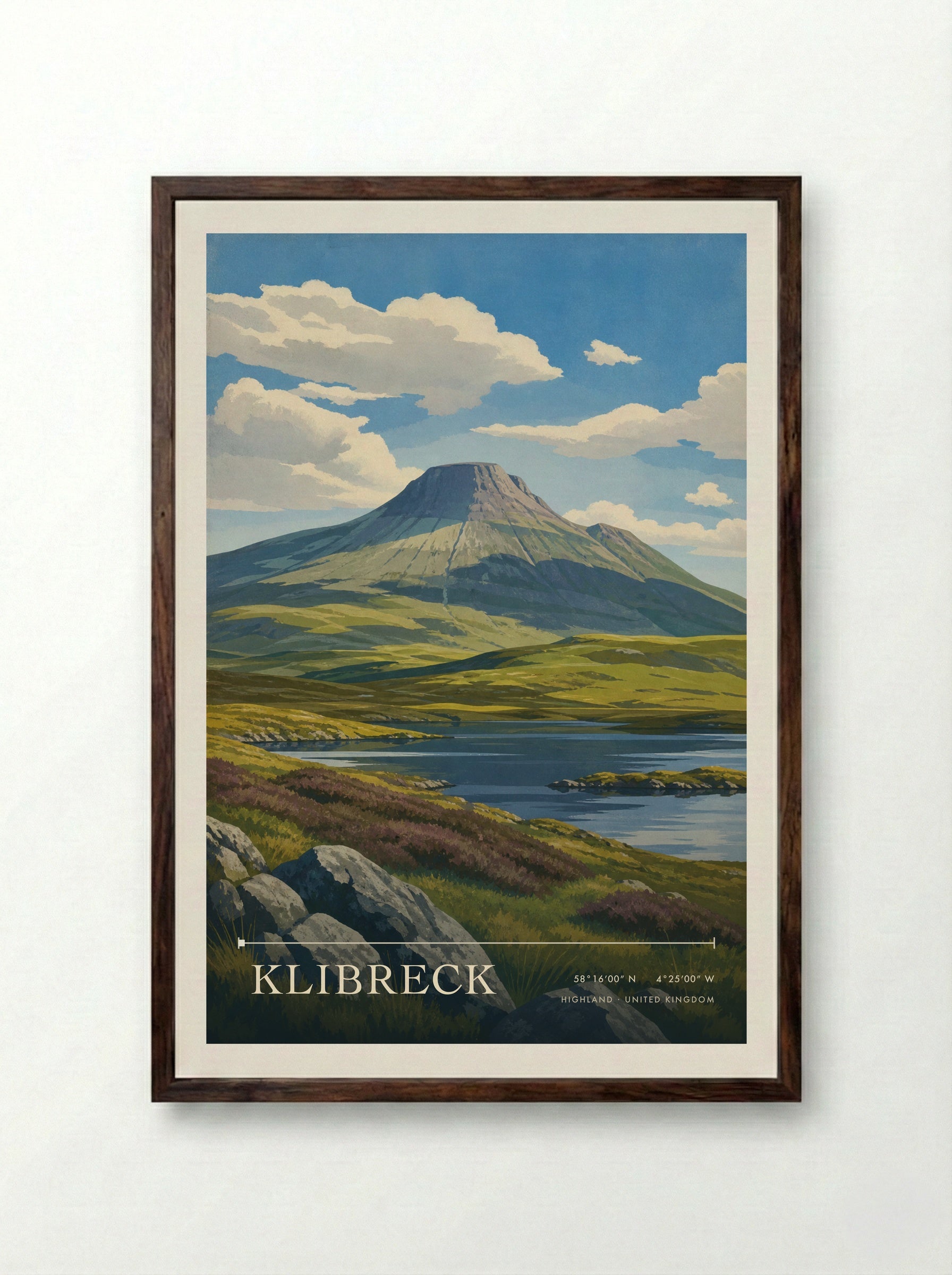 Klibreck Highland United Kingdom Travel Poster - Framed Print Dark Wood