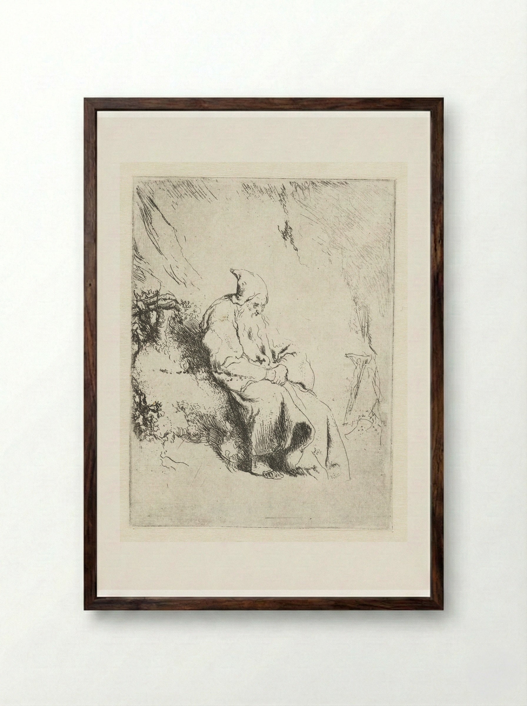 Kluizenaar met crucifix - Jan Lievens - Framed Print Dark Wood