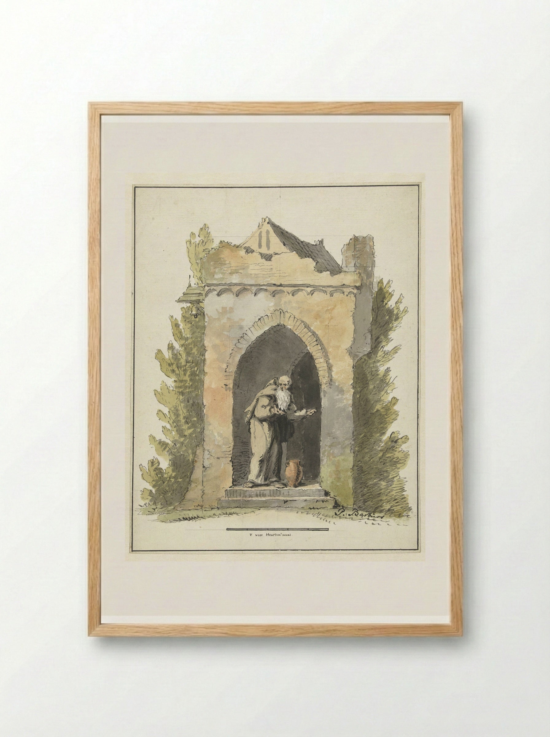 Kluizenaar voor een stenen kapel - Pieter Bartholomeusz. Barbiers - Framed Print Wood