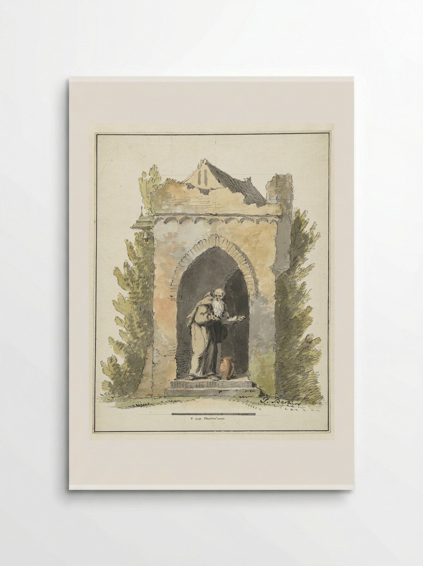 Kluizenaar voor een stenen kapel - Pieter Bartholomeusz. Barbiers - Poster