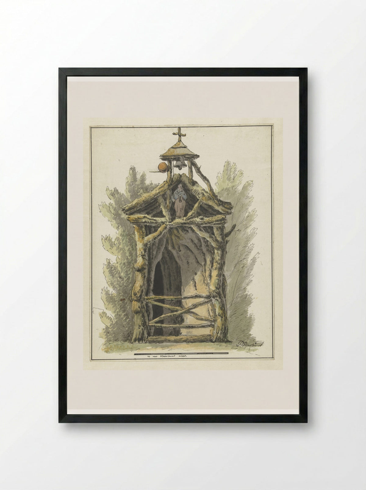 Kluizenaarshut met heiligenbeeld - Pieter Bartholomeusz. Barbiers - Framed Print Black