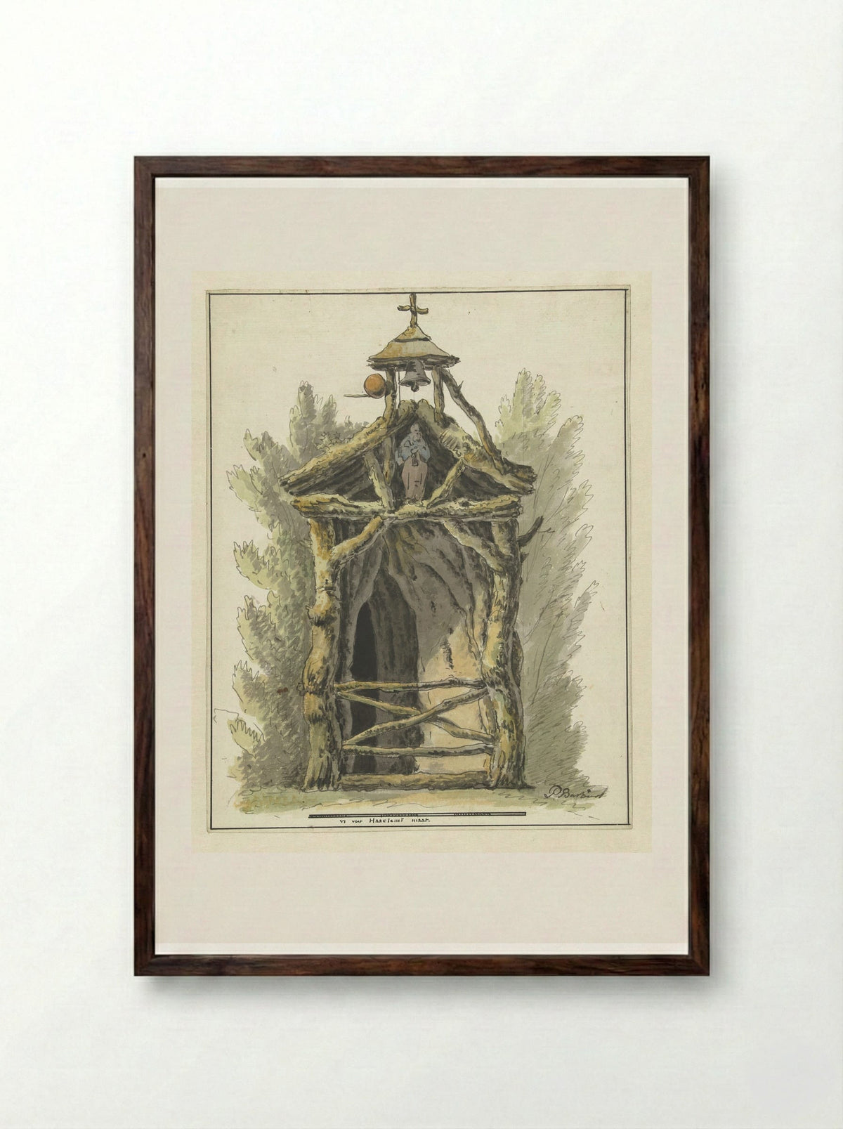 Kluizenaarshut met heiligenbeeld - Pieter Bartholomeusz. Barbiers - Framed Print Dark Wood