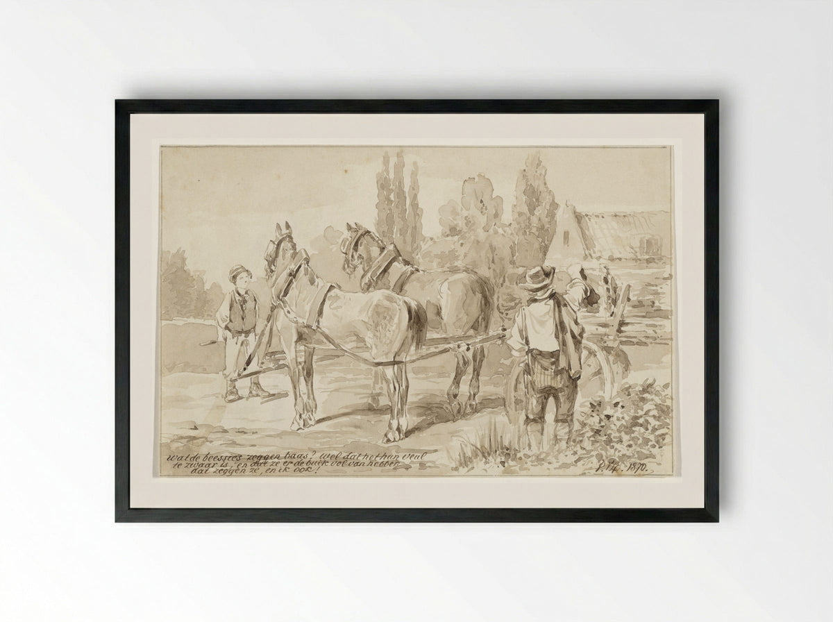 Knecht bij paard en wagen - Pieter van Loon - Framed Print Black