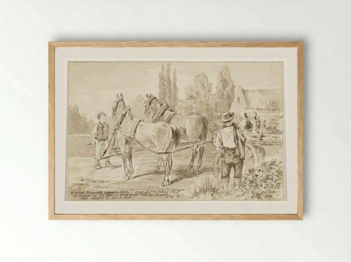 Knecht bij paard en wagen - Pieter van Loon - Framed Print Wood