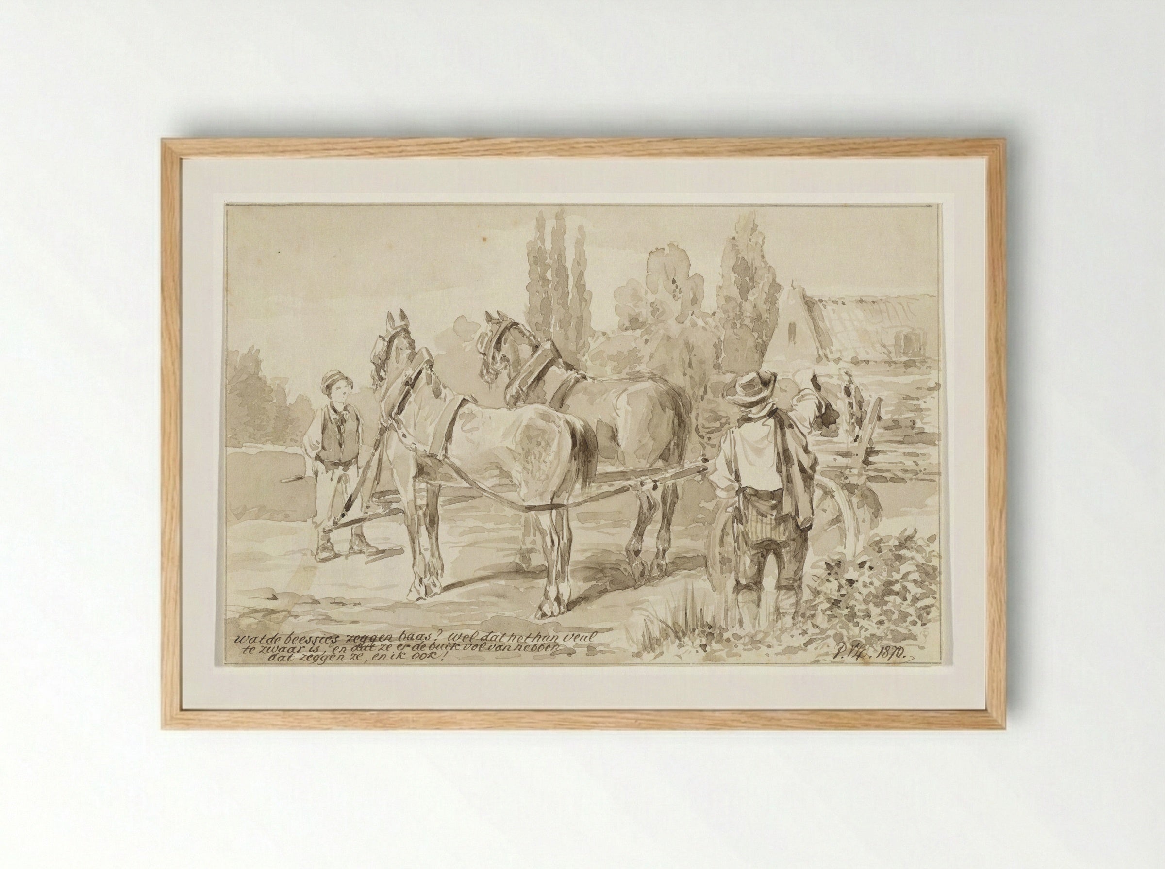 Knecht bij paard en wagen - Pieter van Loon - Framed Print Wood