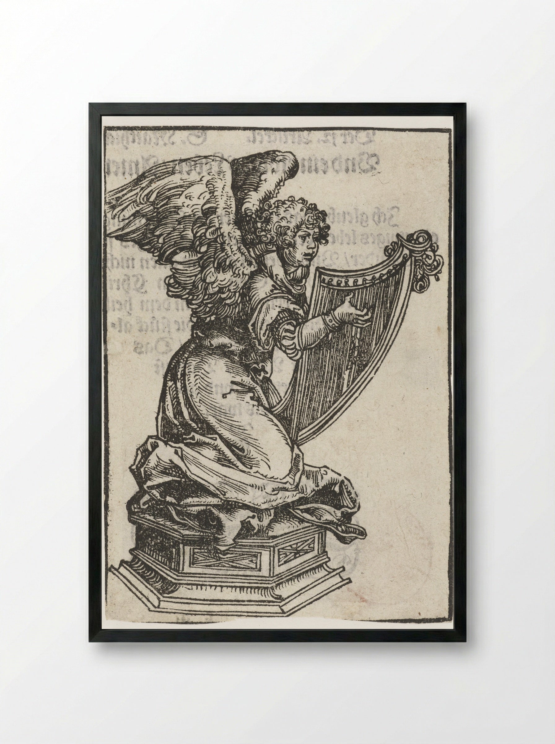 Kneeling Angel with a Harp - Lucas Cranach the Elder - Framed Print Black