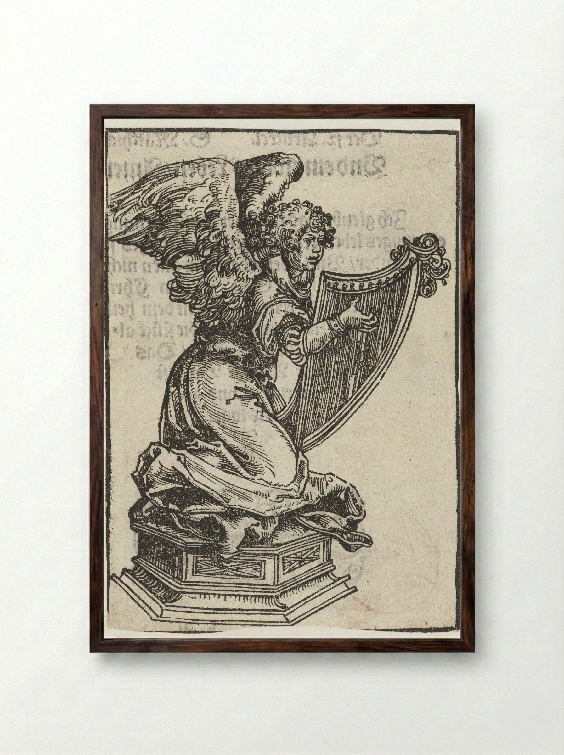 Kneeling Angel with a Harp - Lucas Cranach the Elder - Framed Print Dark Wood