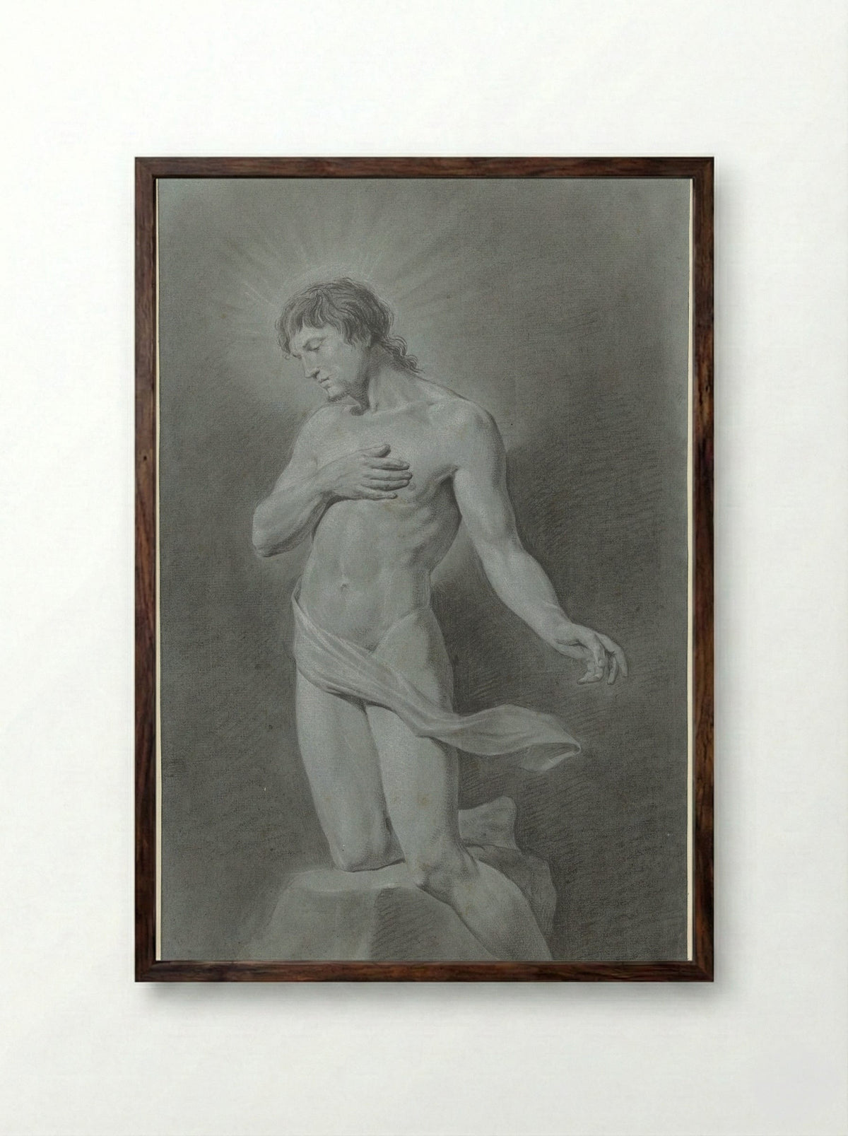 Knielend mannelijk naakt, als Christus - Floris Croese - Framed Print Dark Wood