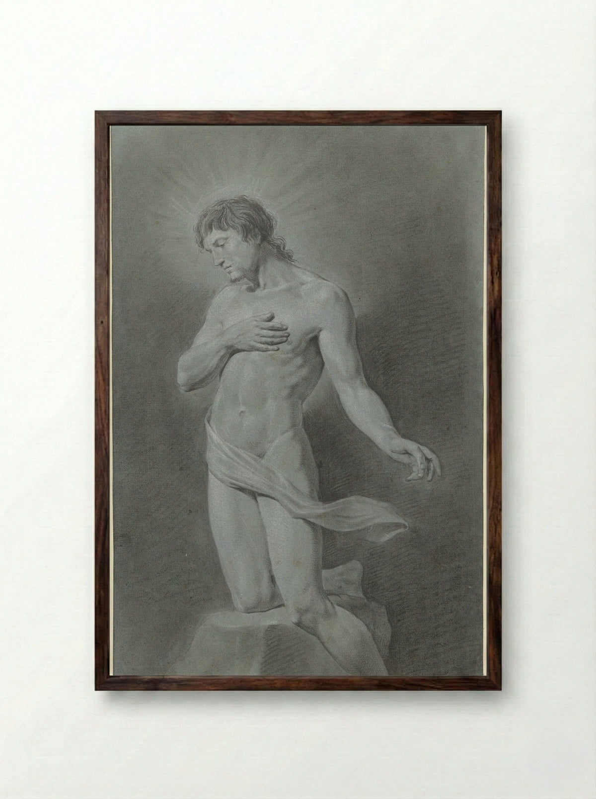 Knielend mannelijk naakt, als Christus - Floris Croese - Framed Print Dark Wood