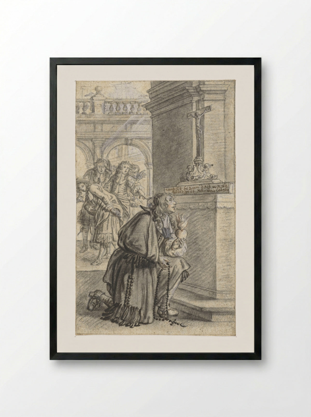 Knielende edelman bij altaar - Michael Willmann - Framed Print Black
