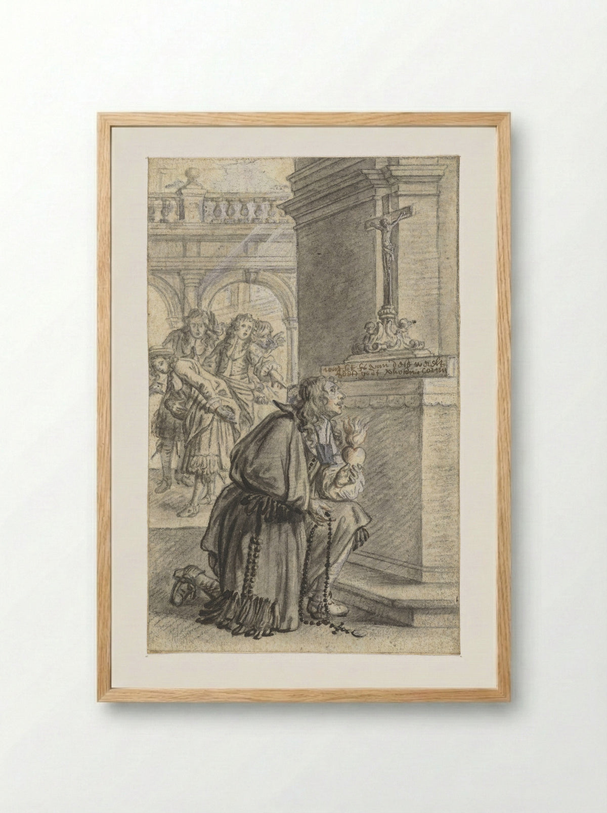 Knielende edelman bij altaar - Michael Willmann - Framed Print Wood