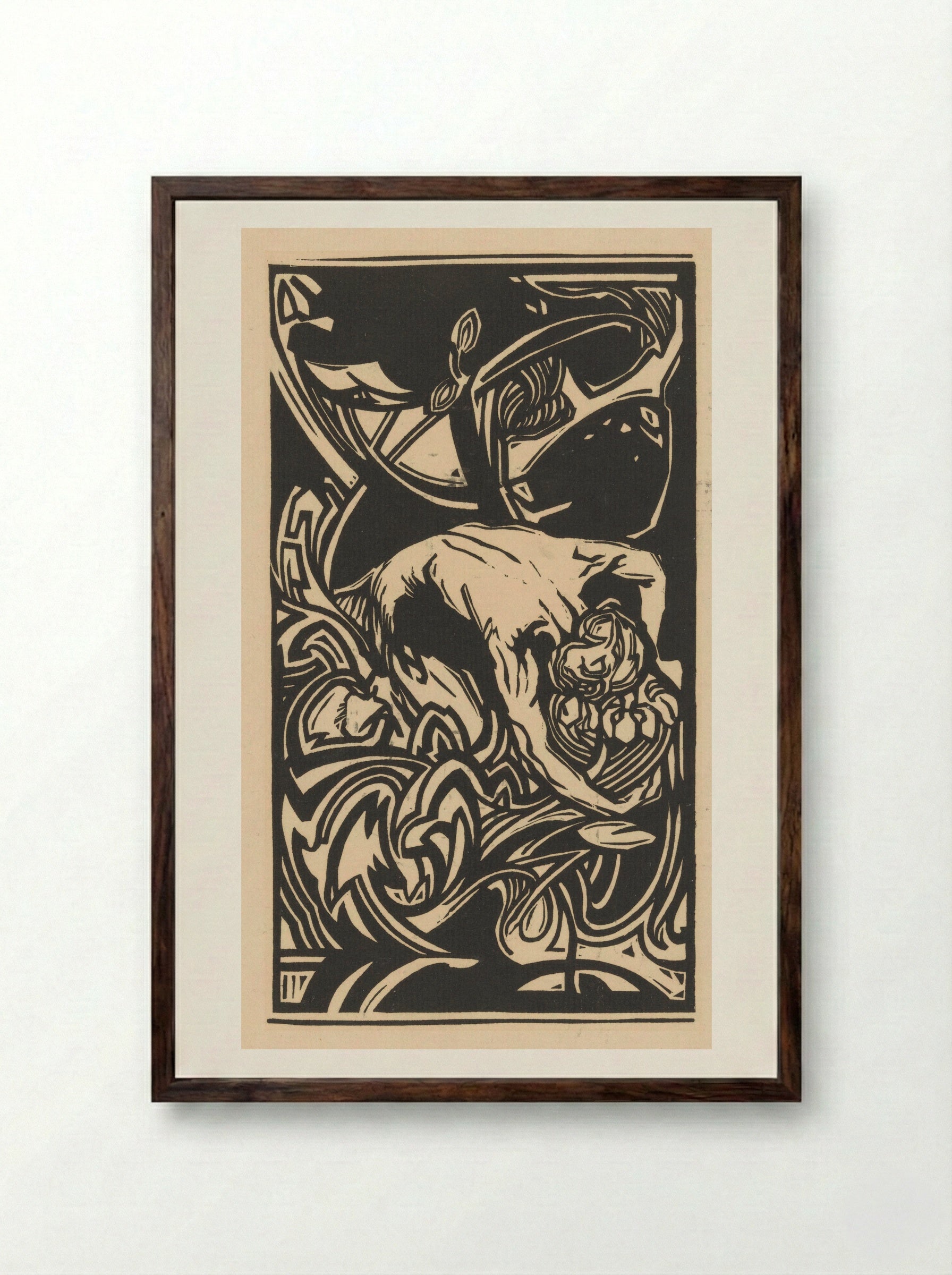 Knielende figuur tussen planten - Johannes Josephus Aarts - Framed Print Dark Wood